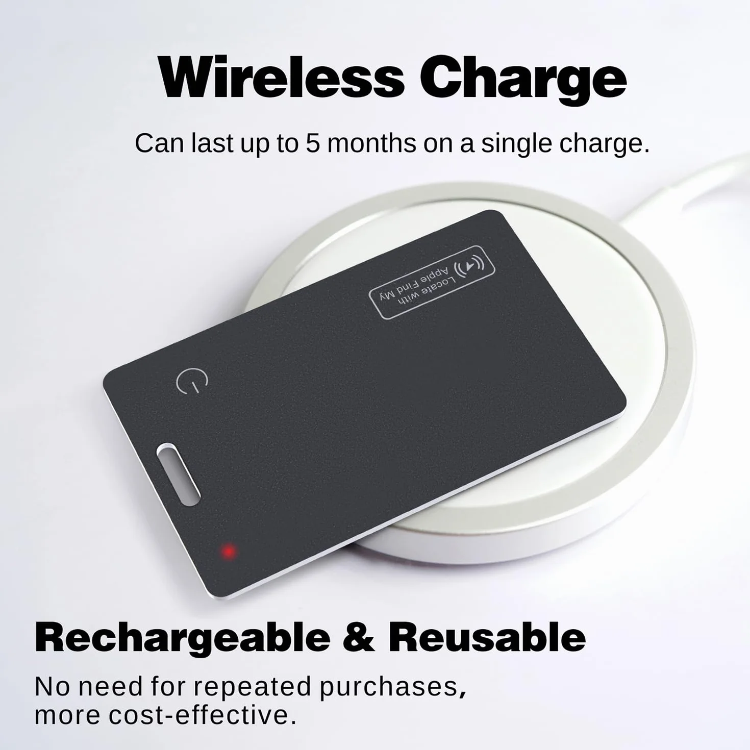 Reyke Slim Wallet Tracker Card, Ładowalny Lokalizator Bluetooth Kompatybilny z Apple Find My (tylko iOS), Smukła Karta Lokalizacyjna do Portfeli, Bagażu, Telefonów, Paszportów
