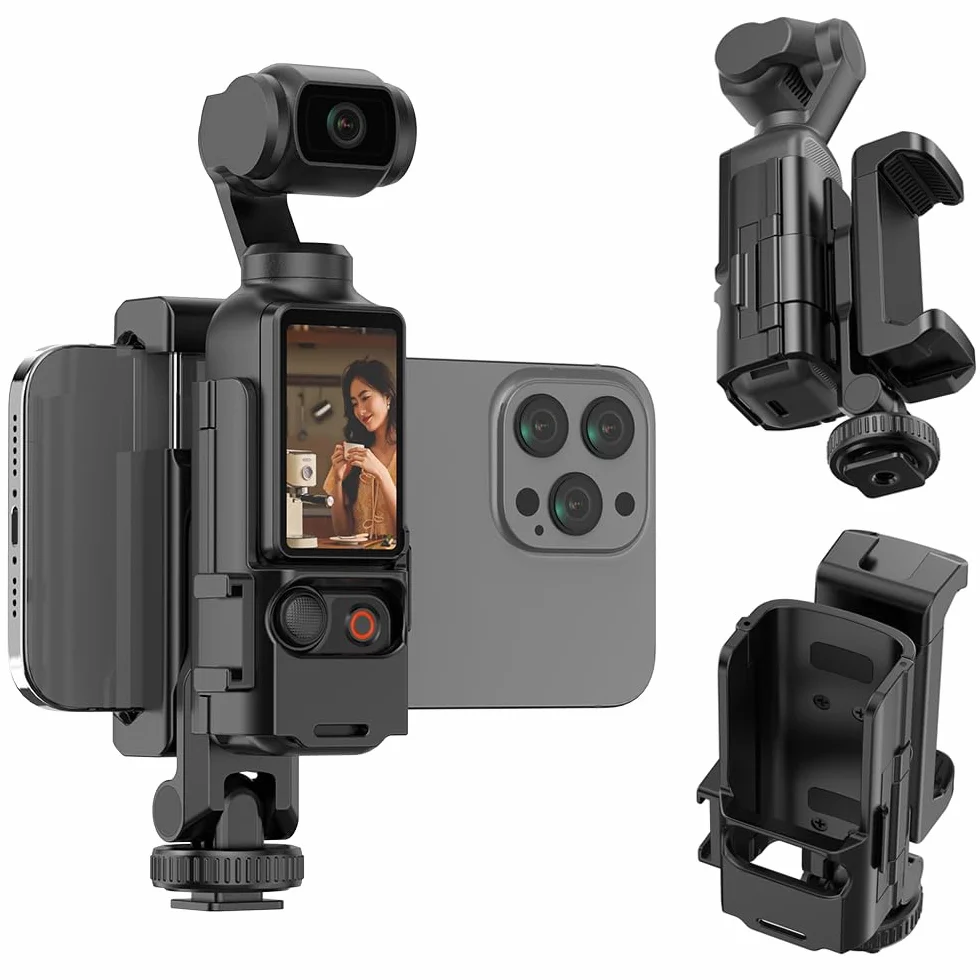Stojak na telefon DJI Osmo Pocket 3, uchwyt na teleprompter do montażu na telefonie komórkowym, ramka ochronna z otworem gwintowanym 1/10.2 cm, używany ze statywem i drążkiem przedłużającym