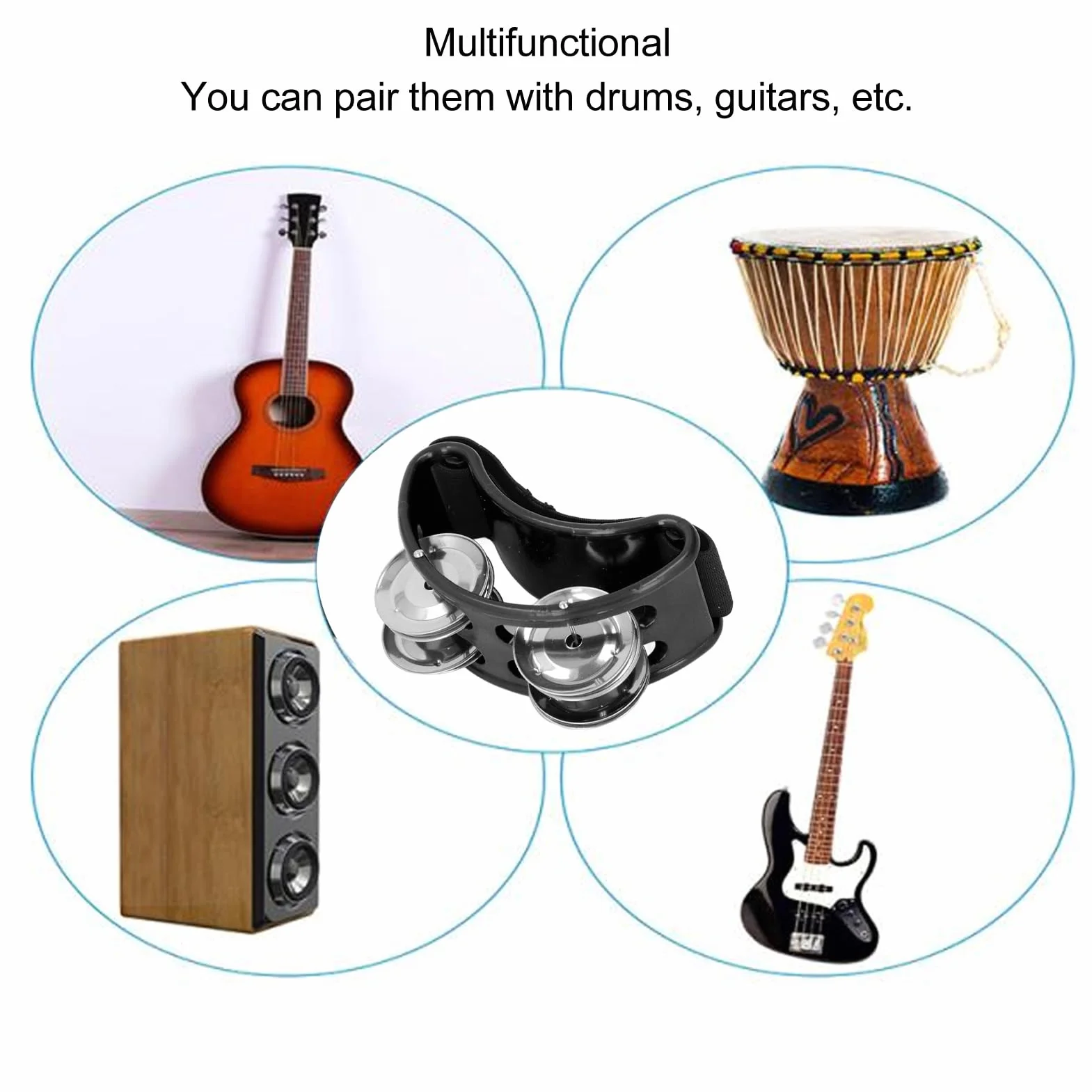 Tamburyn na Stopy, Szerokie Zastosowanie 2 Sztuki, Dobra kompatybilność, Muzyczny Instrument Perkusyjny na Imprezy (BLACK)