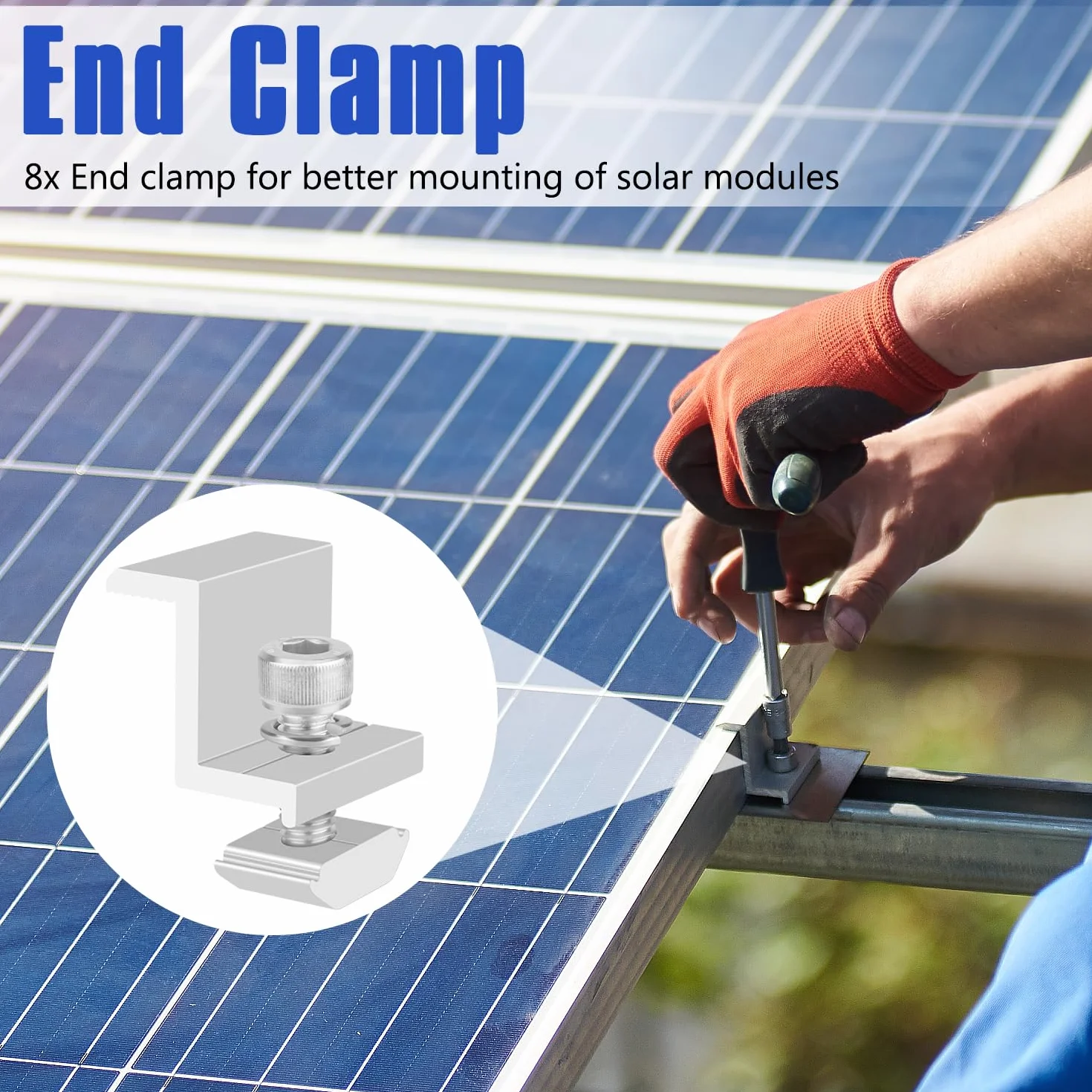 Wiseten 12 sztuk uchwytów do modułu solarnego, zaciski końcowe 30 mm, zaciski środkowe, 8 paneli słonecznych Z, zacisk krawędziowy + 4 regulowane zaciski modułowe w kształcie litery T do oprawionego