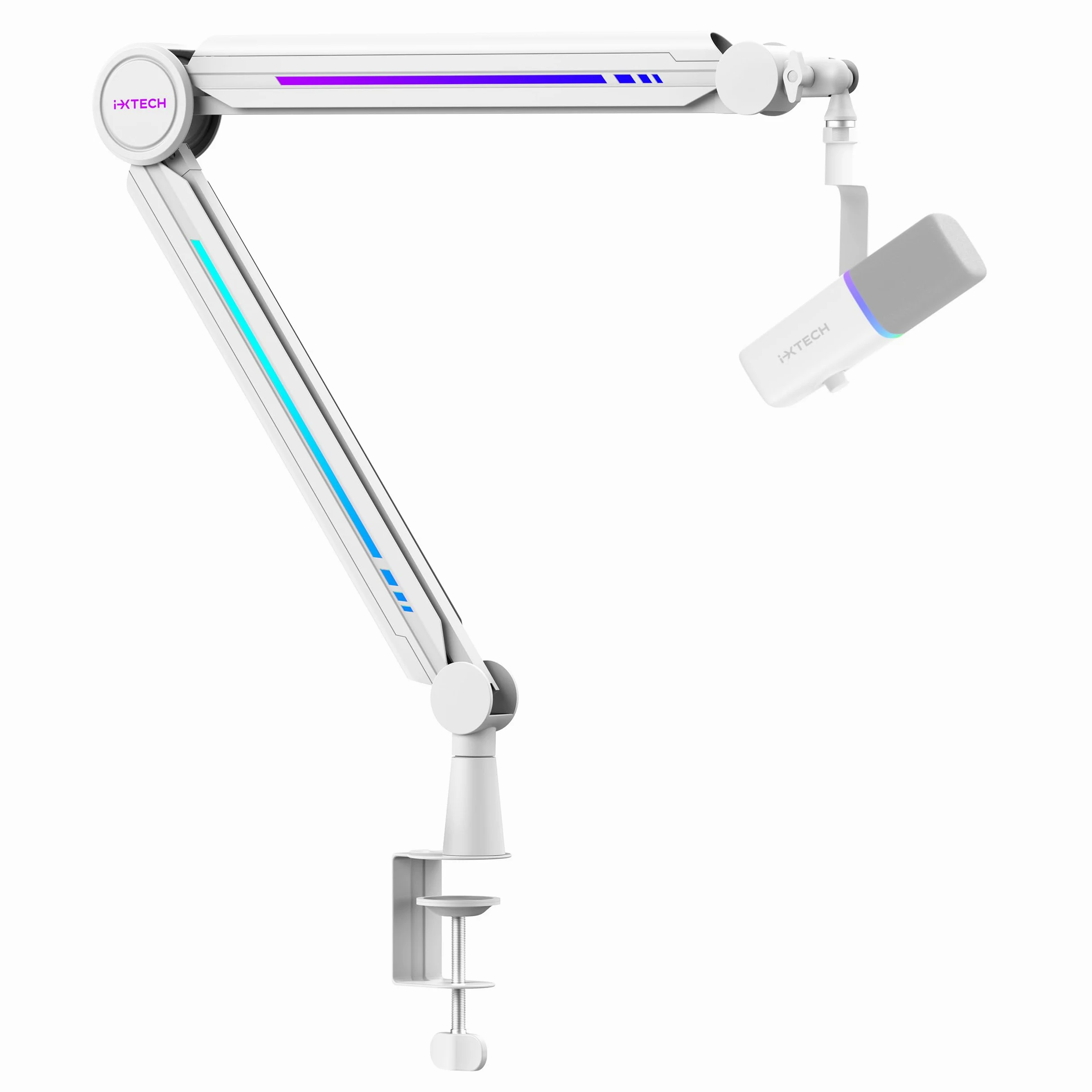 IXTECH Ramię mikrofonowe RGB, wysoki profil, górny wysięgnik, stojak na mikrofon, uchwyt na biurko, regulowany stojak mikrofonowy z uchwytem na biurko, ramię mikrofonowe do transmisji na żywo,
