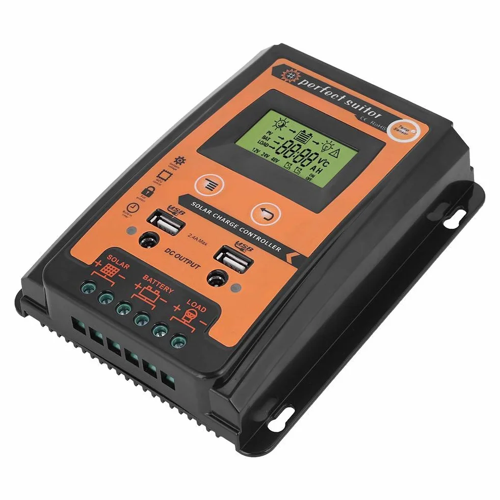 Solar Charge Controller, 12V/24V Solar Charge Controller MPPT 30A50A Solar Battery Panel Controller Podwójny wyświetlacz LCD USB