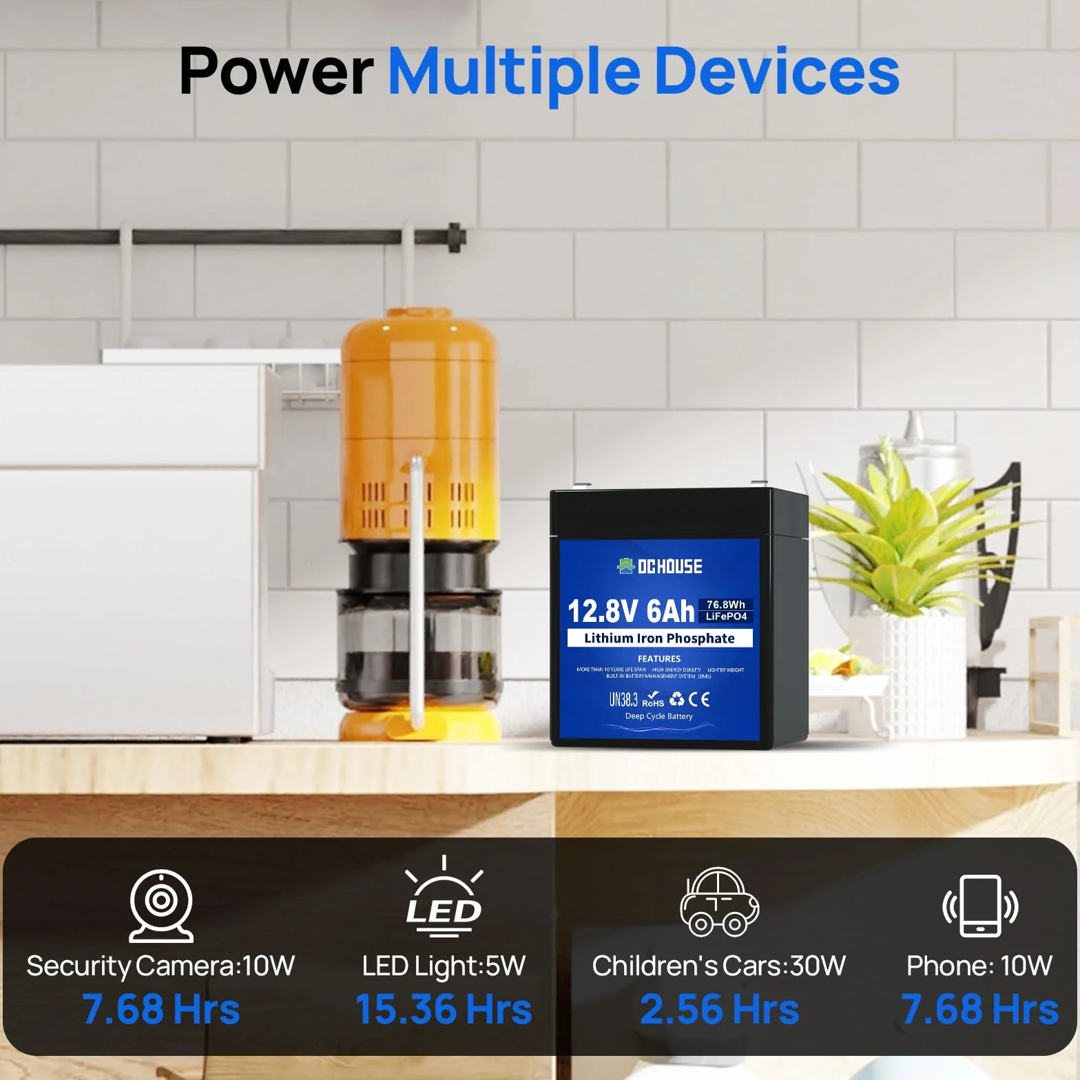DCHOUSE 12 V 6 Ah Mini akumulator litowy LiFePO4 o głębokim cyklu, 3000 cykli akumulator litowo-żelazowo-fosforanowy do UPS, oświetlenia, kół zasilających, wykrywacza ryb i kampera, wbudowany BMS