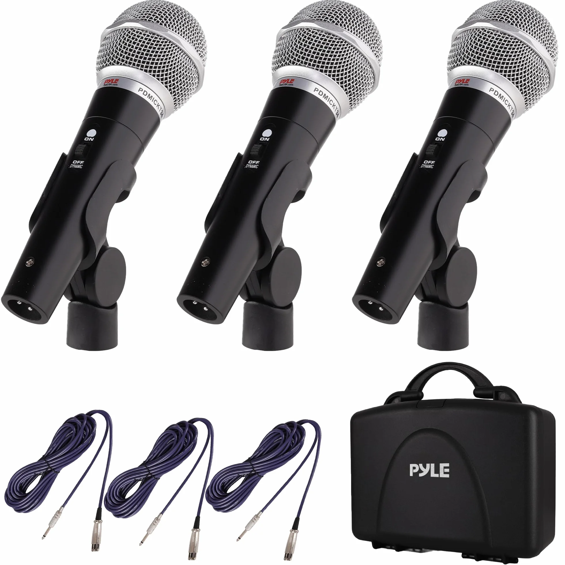 Pyle 3-częściowy Profesjonalny Dynamiczny Mikrofon Zestaw Cardioid Unidirekcyjny Ręczny Mikrofon z Twardą Torbą Transportową & Pokrowcem, Uchwyt/Clip i 26ft XLR-Audio Kabel do 1/4'' Audio Połączenia