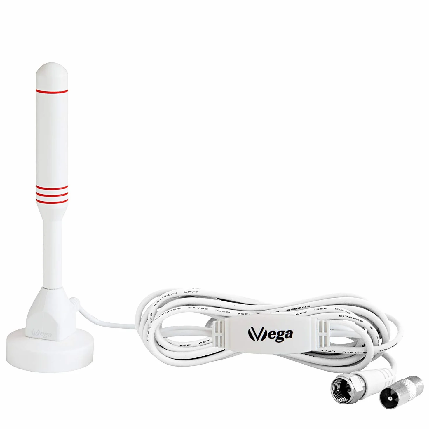 VSG® DVB-T2 HD antena i aktywny wzmacniacz 30DBi / 30DBi Power-Plus / AVK20-Smart / aluminiowa antena prętowa / DVB-T2 i DVBT2-HD / podstawa magnetyczna i kabel 3 m / do wszystkich urządzeń DVB-T2 / biały