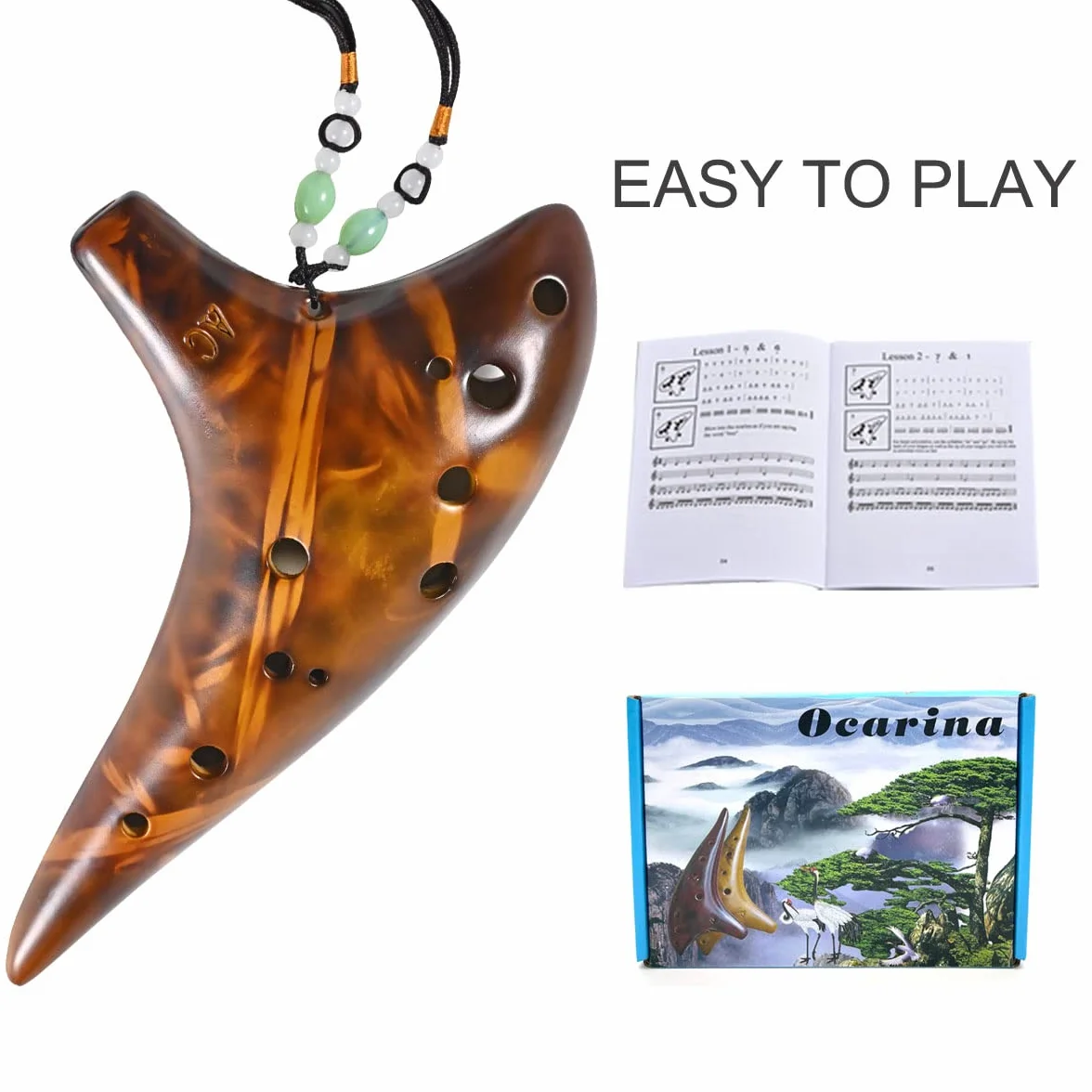 Okarina, 12 otworów Alto C, ceramiczne okaryny z torbą na pasek na szyję, instrument muzyczny, prezent dla dorosłych (żółty)