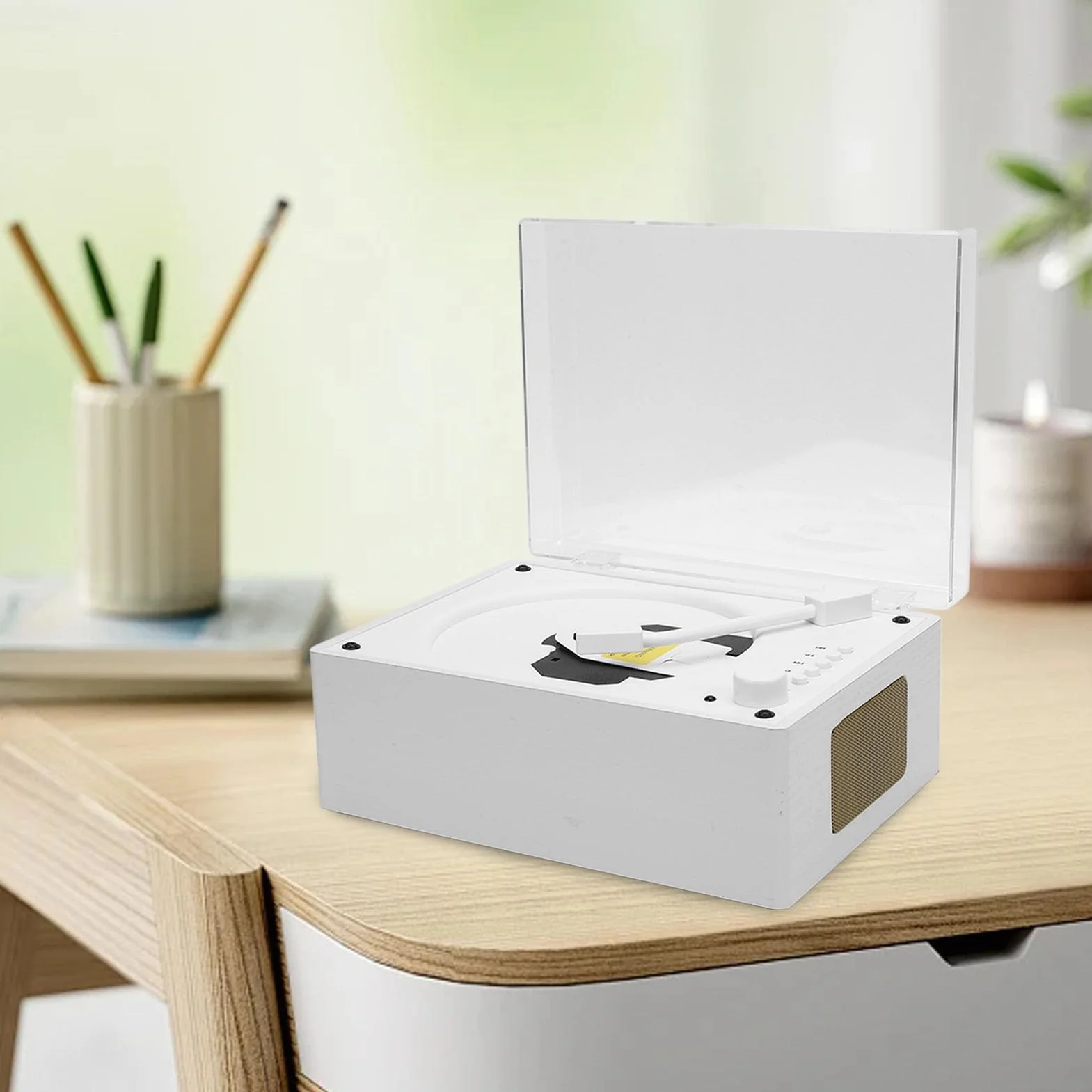 Przenośny Odtwarzacz BT CD Retro Wielofunkcyjny Odtwarzacz CD z Zdalnym Sterowaniem BT 5.0 USB Odtwarzanie Napędu Flash Wbudowane w baterię 3600 MAh do Podróży w Biurze (Kolor białego drewna)