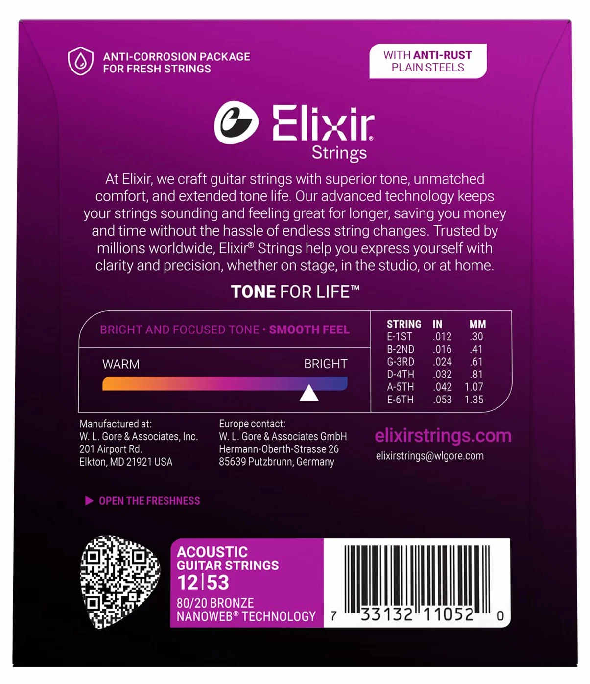 Elixir® Struny 80/20 brązowe struny do gitary akustycznej z powłoką NANOWEB®, Light (.012-.053)