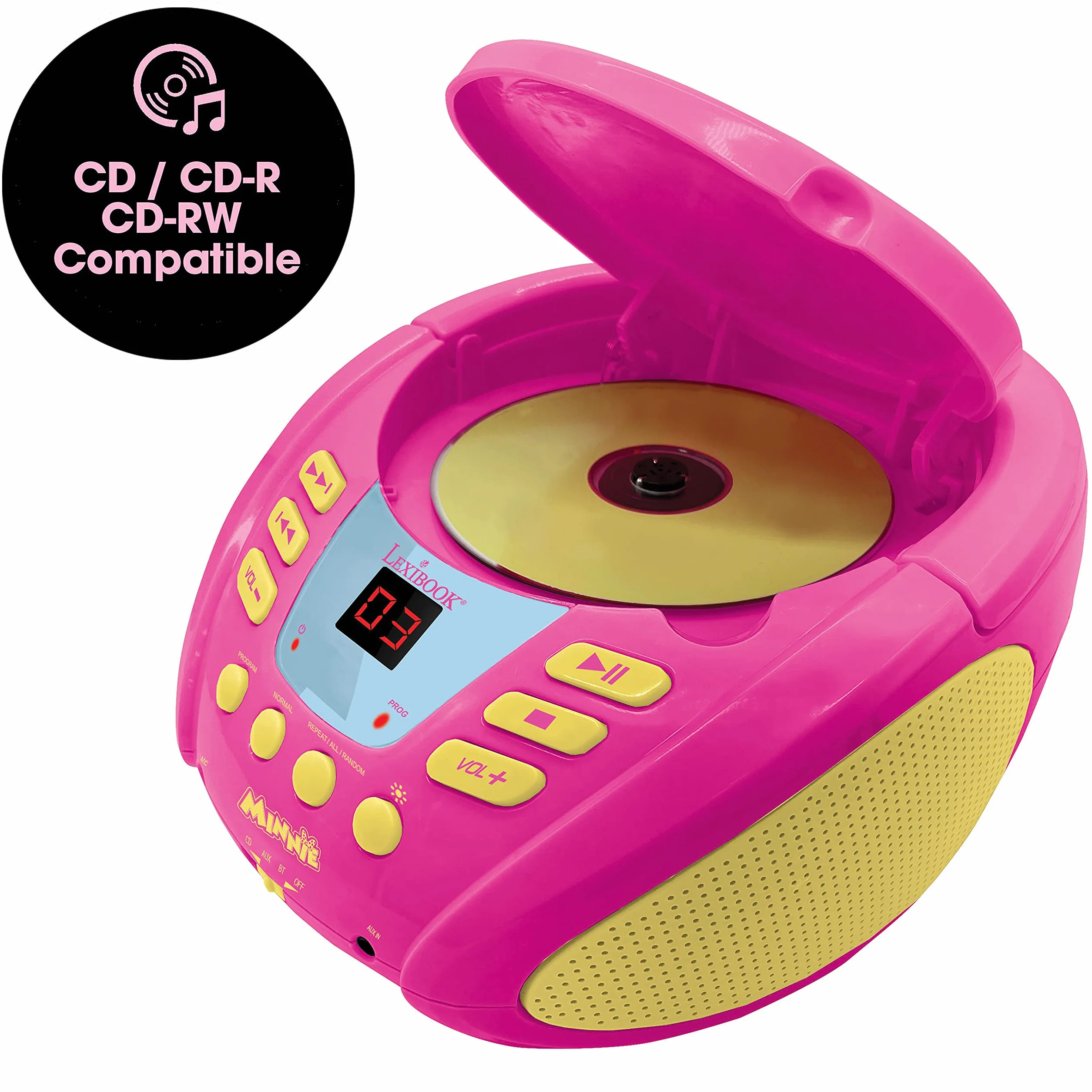 Lexibook RCD109MN Disney Minnie-Bluetooth Odtwarzacz DC dla Dzieci, Przenośny, Wielokolorowe Efekty Świetlne, Mikrofon, Gniazdo Aux-In, Ac Lub Zasilanie Bateryjne