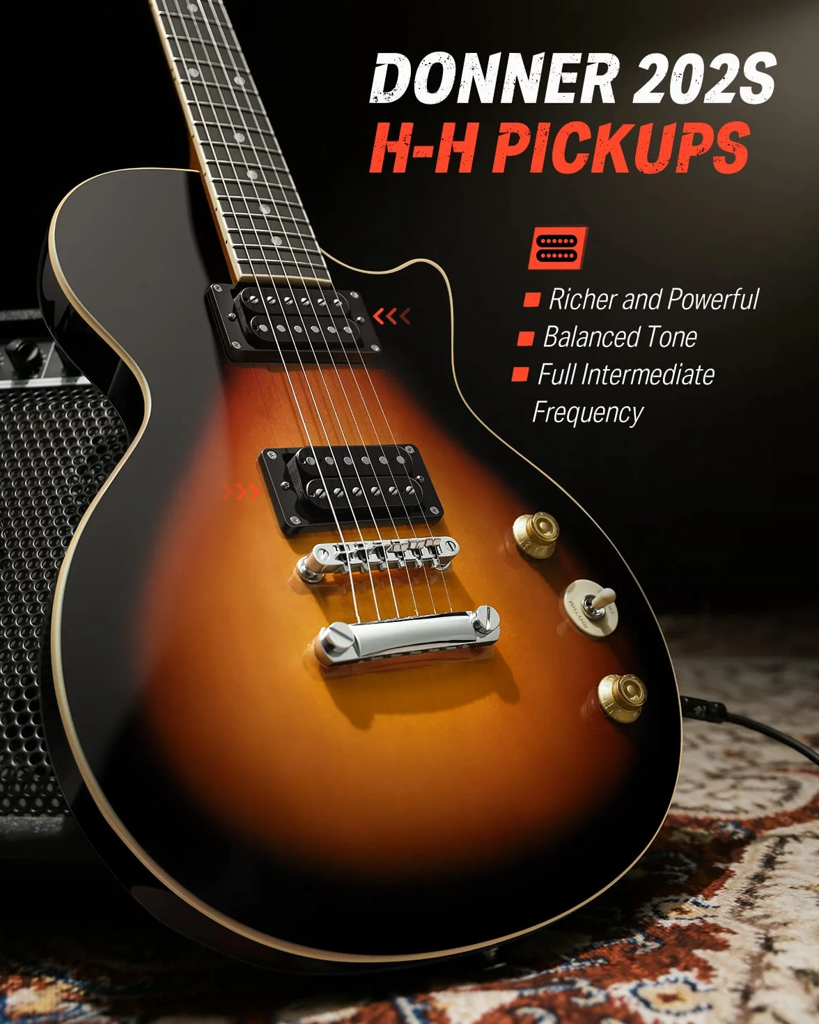 Donner Gitara elektryczna zestaw gitary elektrycznej w stylu LP 39 cali pełny rozmiar z torbą, paskiem, kablem (Sunburst)
