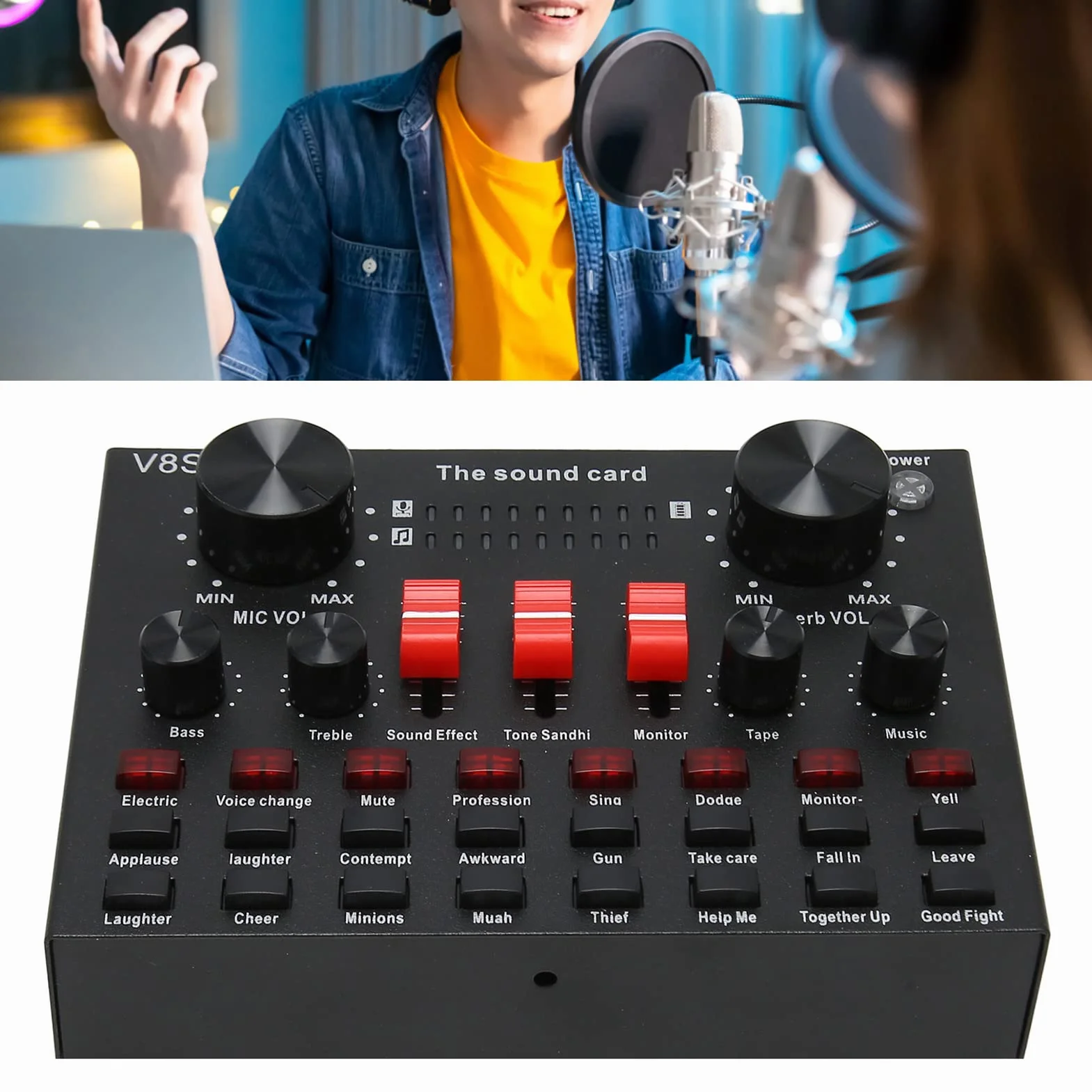 Profesjonalny Mikser Audio, Mikser Audio Płyta Dźwiękowa 8 Trybów 16 Efektów Dźwiękowych Płyta Miksera Dźwięku do Przesyłania Strumieniowego na żywo Karaoke
