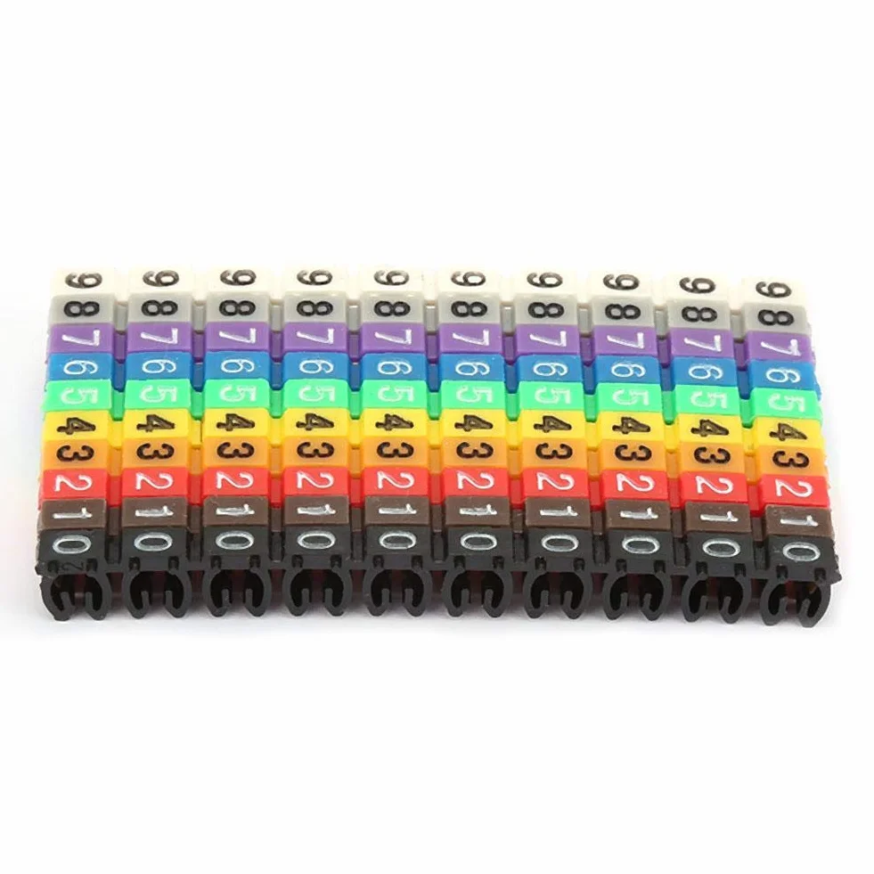 Kolorowe klipsy do opasek kablowych, cyfrowe cyfry 0-9", do rur, oznaczenia rury, markery kablowe (100 szt. -2,5 mm, 2,5 mm²)