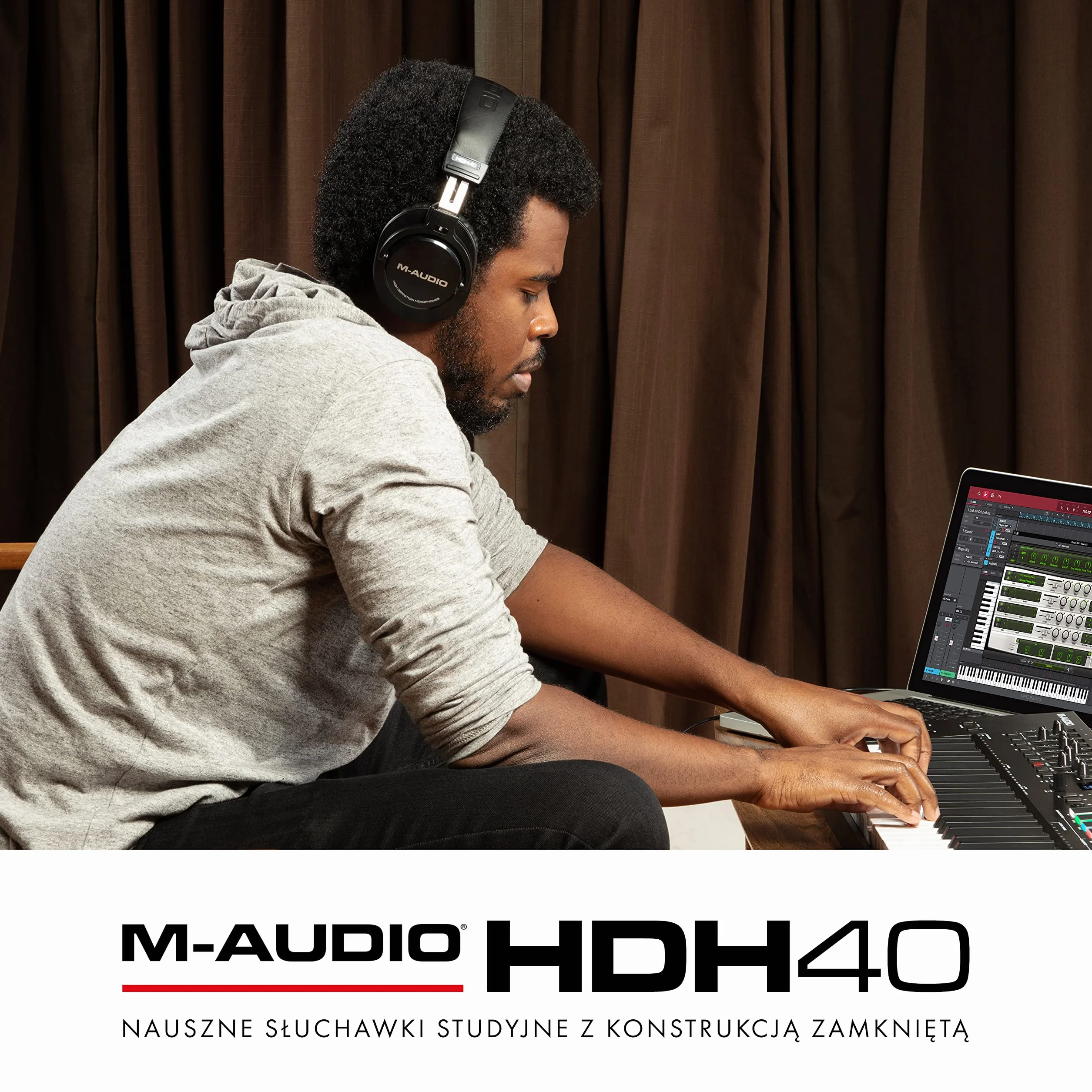M-AUDIO HDH40 Nauszne zamknięte słuchawki studyjne z elastycznym pałąkiem i kablem 2.7 m do odsłuchu w studio, podcastów i nagrywania
