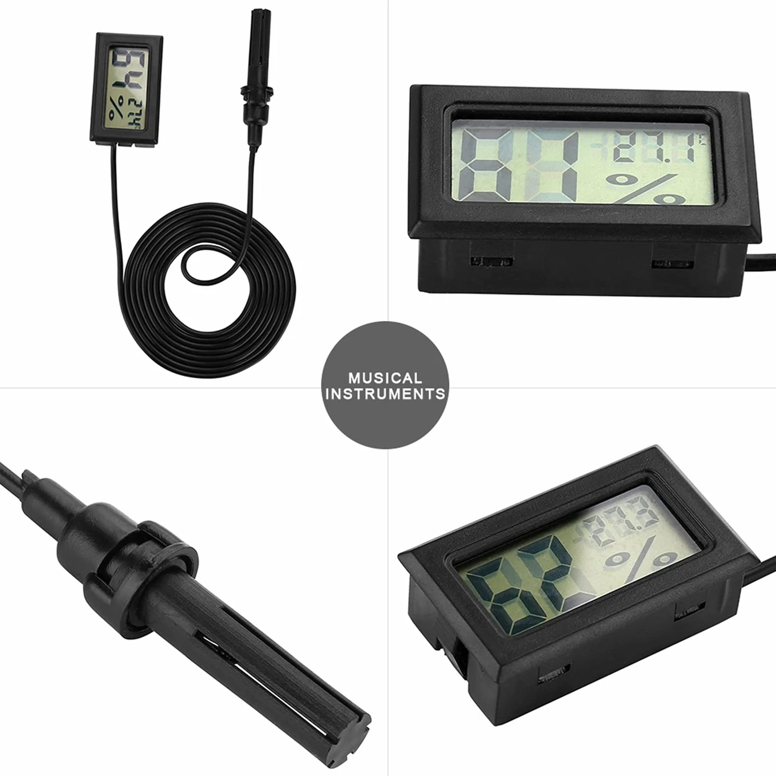 Termometr Higrometr Cyfrowy, praktyczny miernik temperatury i wilgotności Higrometr LCD Termometr do skrzypiec i gitary Ukulele Case Pielęgnacja instrumentów (czarny), akcesoria do gry