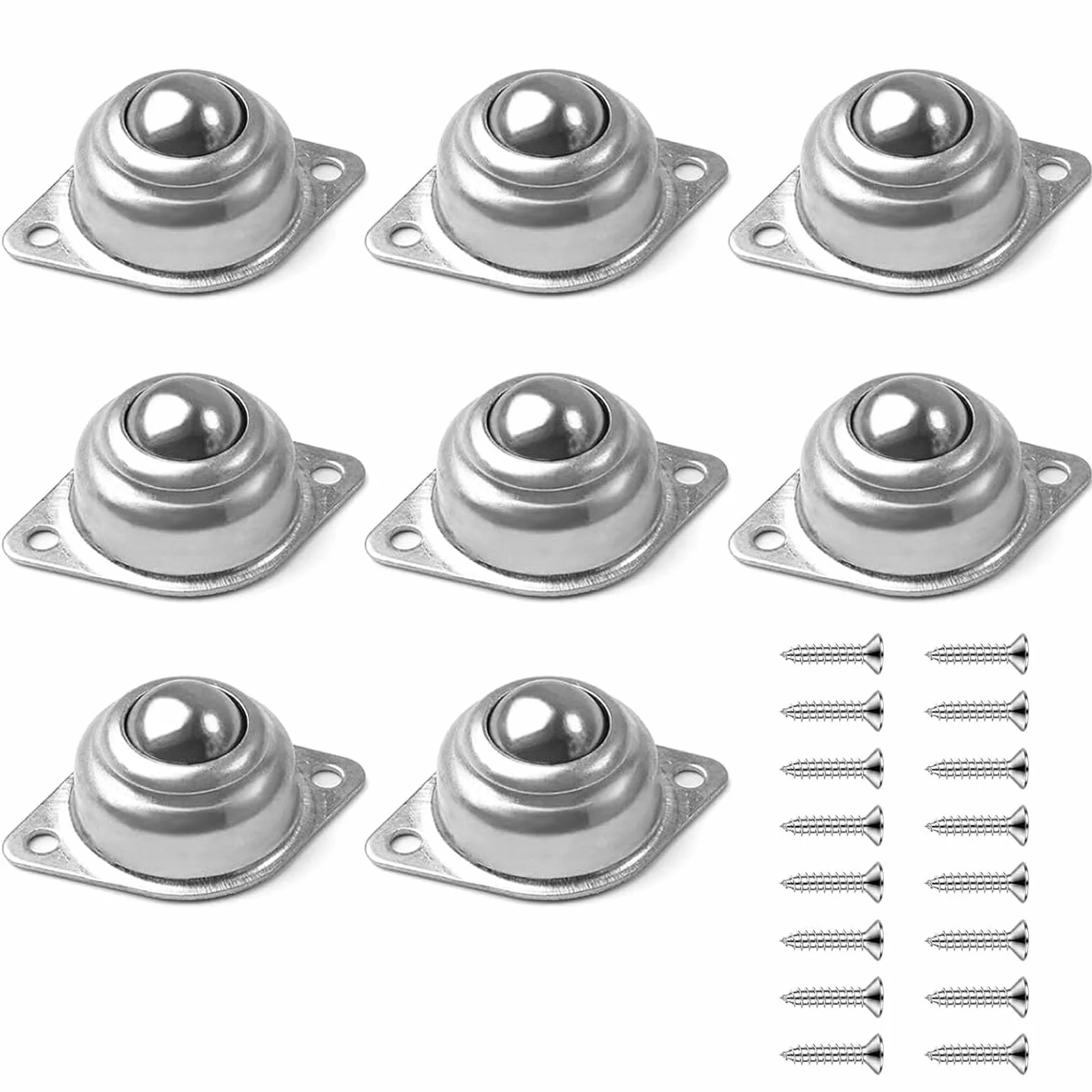LightBeacon 8 sztuk kółek do przenoszenia kulek, łożyska stożkowe, 360 stopni płaskie rolki kulkowe z M4 x 16 mm śruby do wózków półkowych
