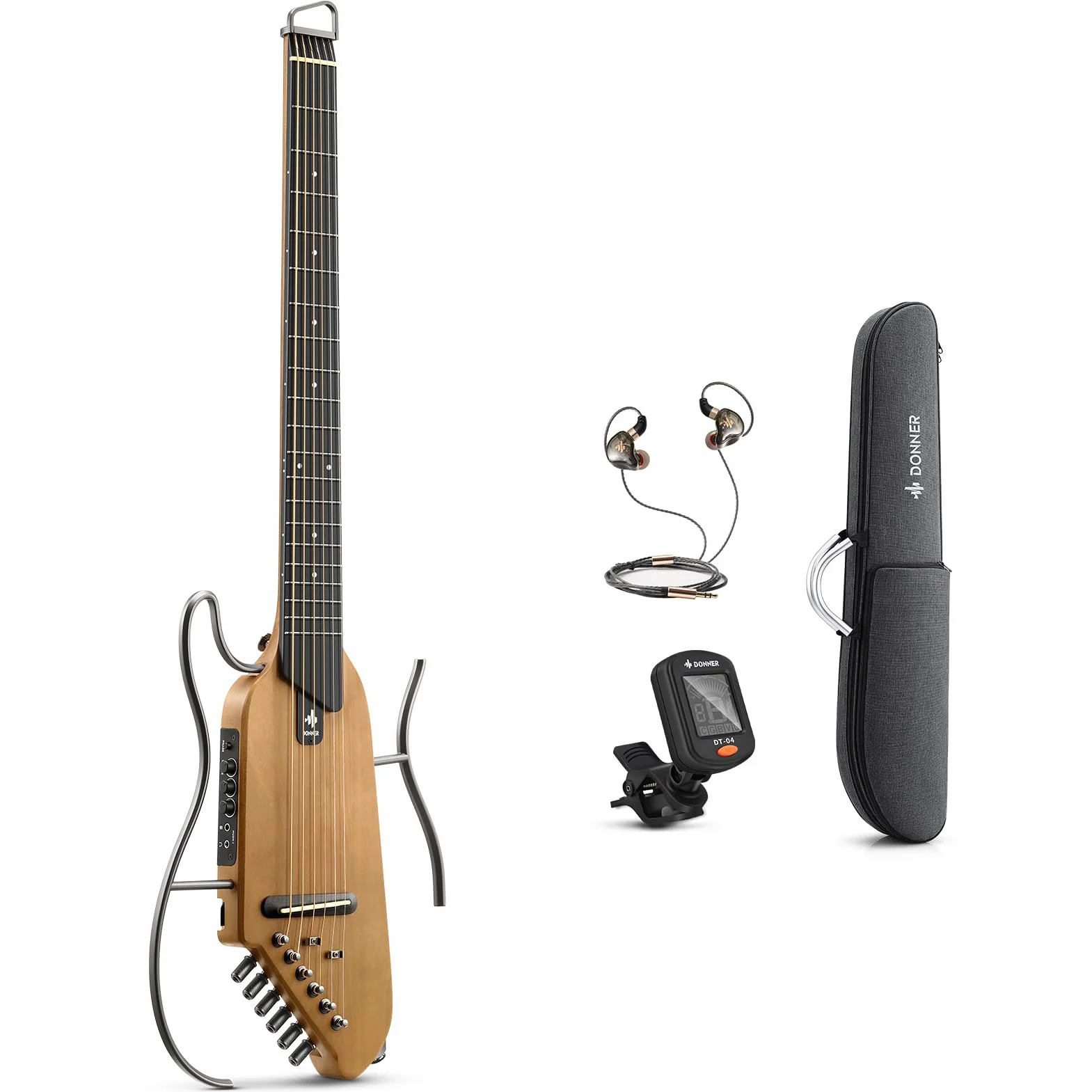 Donner HUSH-I gitara do podróży – przenośna, ultralekka i cicha gitara akustyczno-elektryczna, korpus klonowy ze zdejmowanymi ramkami, torbą na koncert i akcesoriami