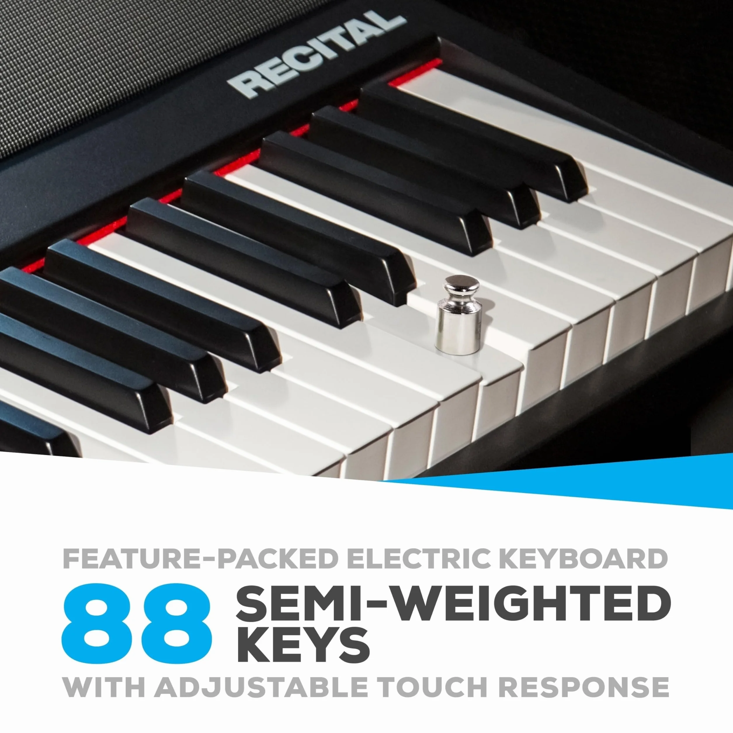 Alesis Recital - 88-Klawiszowe Pianino Elektryczne/Keyboard z Półważoną Klawiaturą, Zasilaczem, Wbudowanymi Głośnikami i 5 Brzmieniami Premium