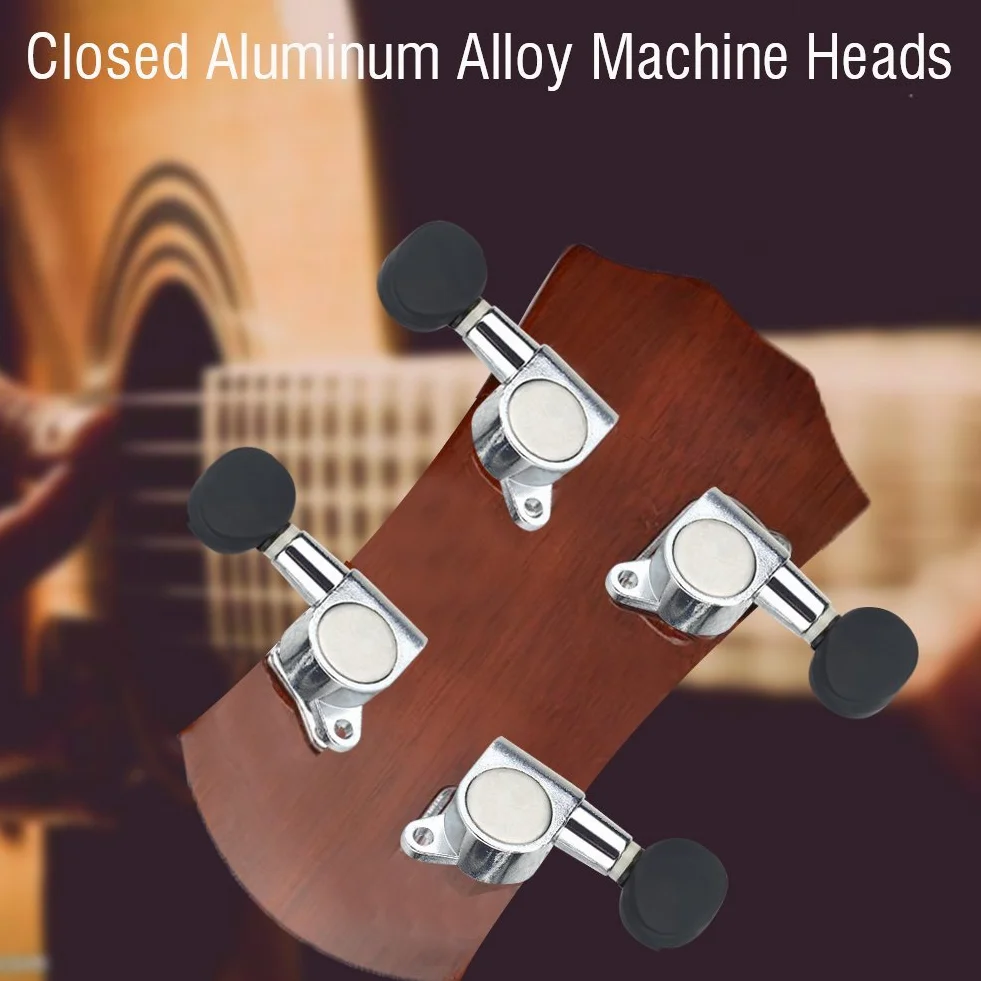 Dilwe Tunery ukulele, 2R 2L zamknięte stop aluminium ukulele do tuningu śledzi maszynowych z akcesoriami instalacyjnymi