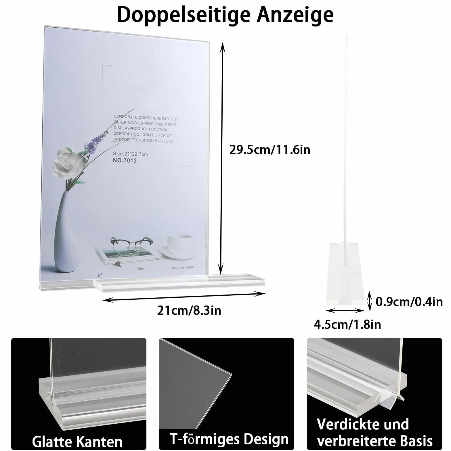 8 sztuk ukośnych stojaków A4 w kształcie litery T, uchwyty na karty menu, przezroczyste, akrylowe, z podstawką cokołową, do zdjęć, biura, restauracji, kawiarni, sklepu, reklamy, 8 sztuk