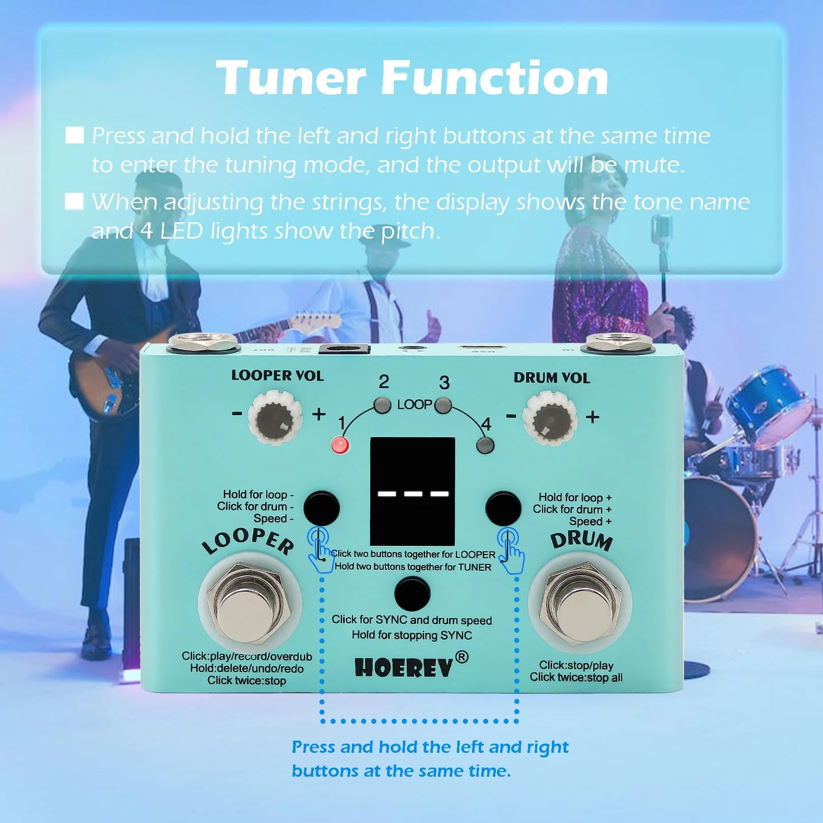 HOEREV Tuner bębna Looper efekt audio stacja robocza pedał gitarowy