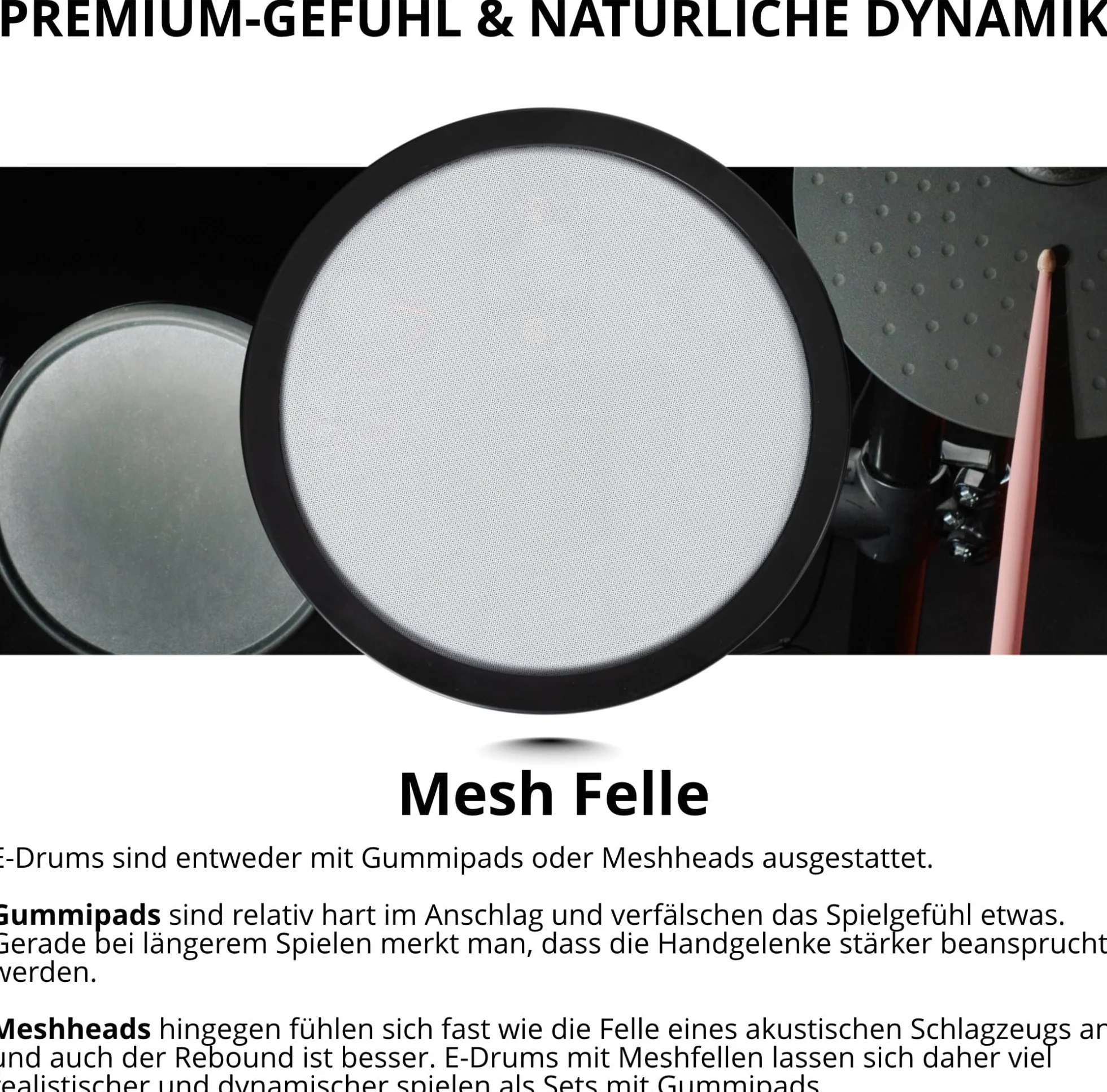 XDrum DD-250 zestaw perkusyjny z głowicami siatkowymi – perkusja elektroniczna z 4 podkładkami z siateczki, 3 podkładkami na talerze, kontrolerem nożnym Kick & Snare, Rack & Sticks – 12 zestawów z 68