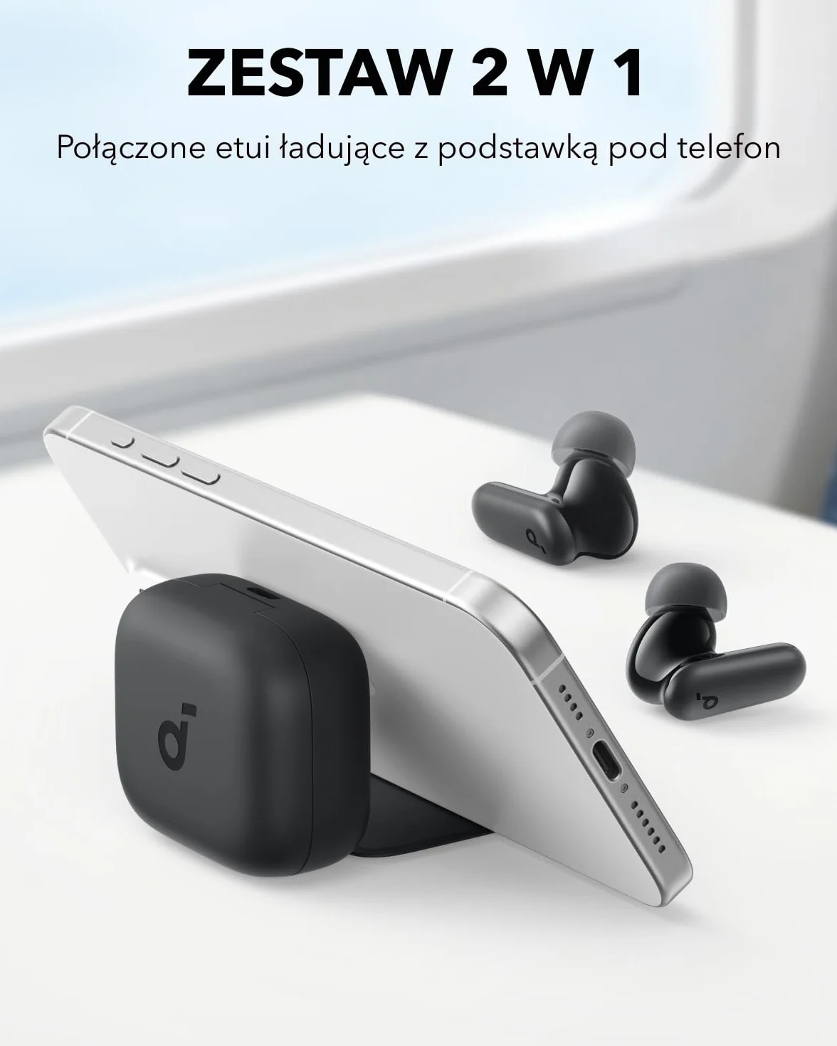 Soundcore Anker P30i bezprzewodowe słuchawki douszne z głośną i inteligentną redukcją szumów, potężny bas, 45 godzin odtwarzania, etui i uchwyt do smartfona 2 w 1, IP54, Bluetooth 5.4 (czarny)