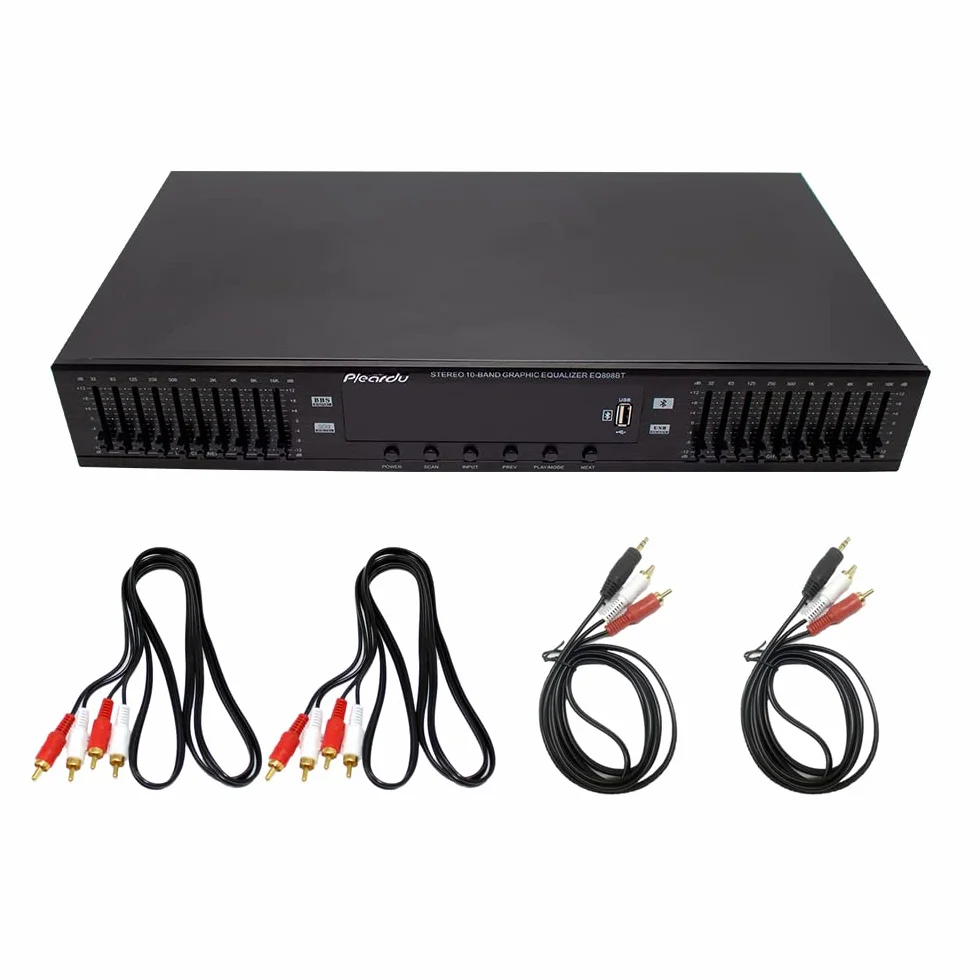 Toplionace 220V HIFI Cyfrowy Korektor Stereo HD EQ898 Wbudowany Przedwzmacniacz USB Bluetooth 10 Segmentowy Czarny