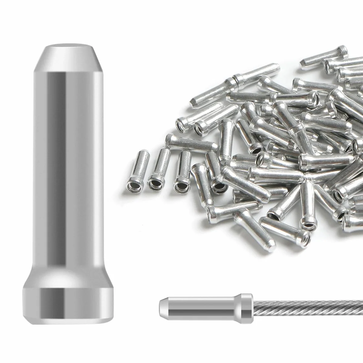 100 sztuk srebrnych tulejek końcowych, zaślepki do linki hamulcowej, linki hamulcowej, zaślepki ze stopu aluminium