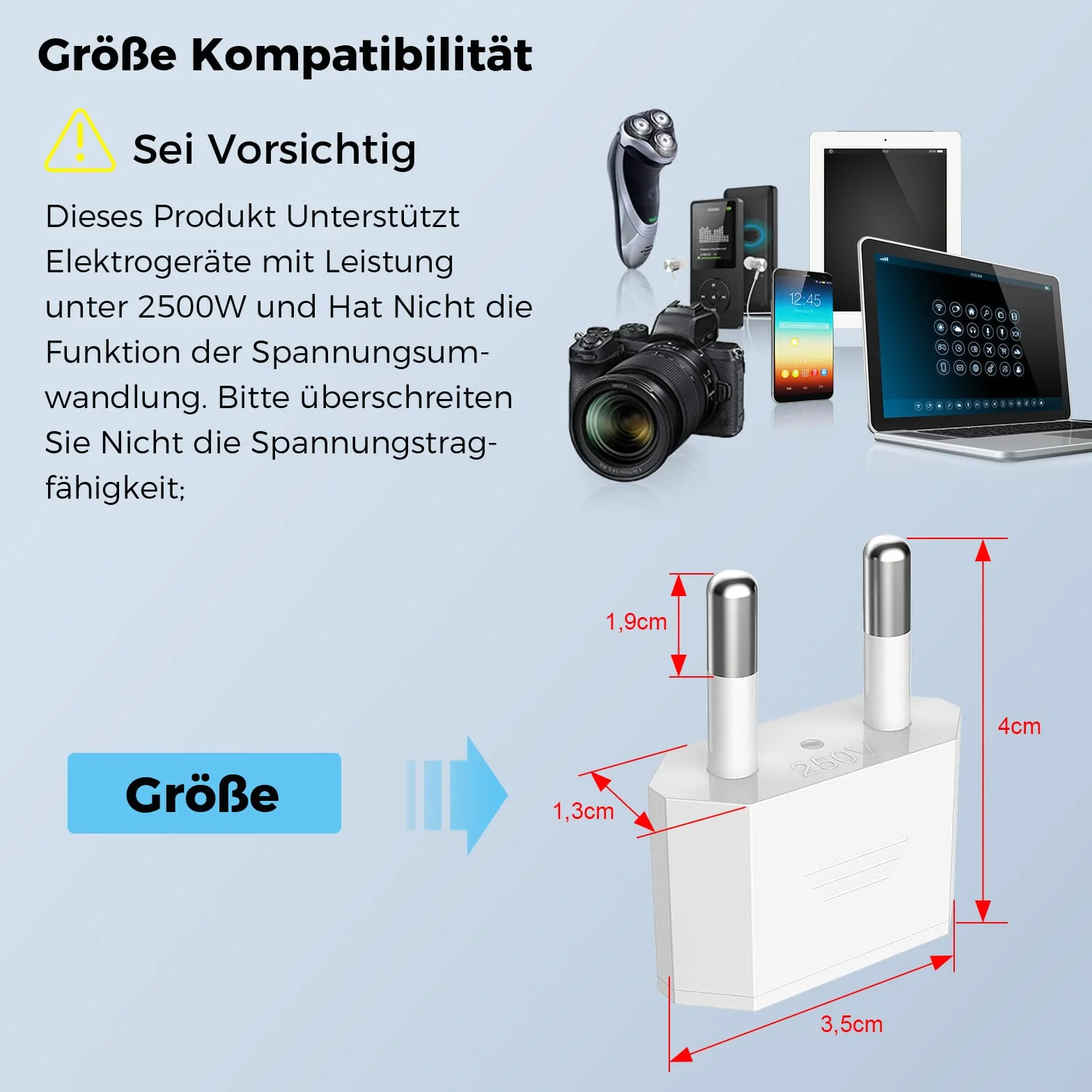 VIEVRE Adapter US na UE, 2 piny, USA, wtyczka niemiecka, Ameryka, Meksyk, Kanada, Egipt, Hiszpania, adapter do UE, USA (biały)