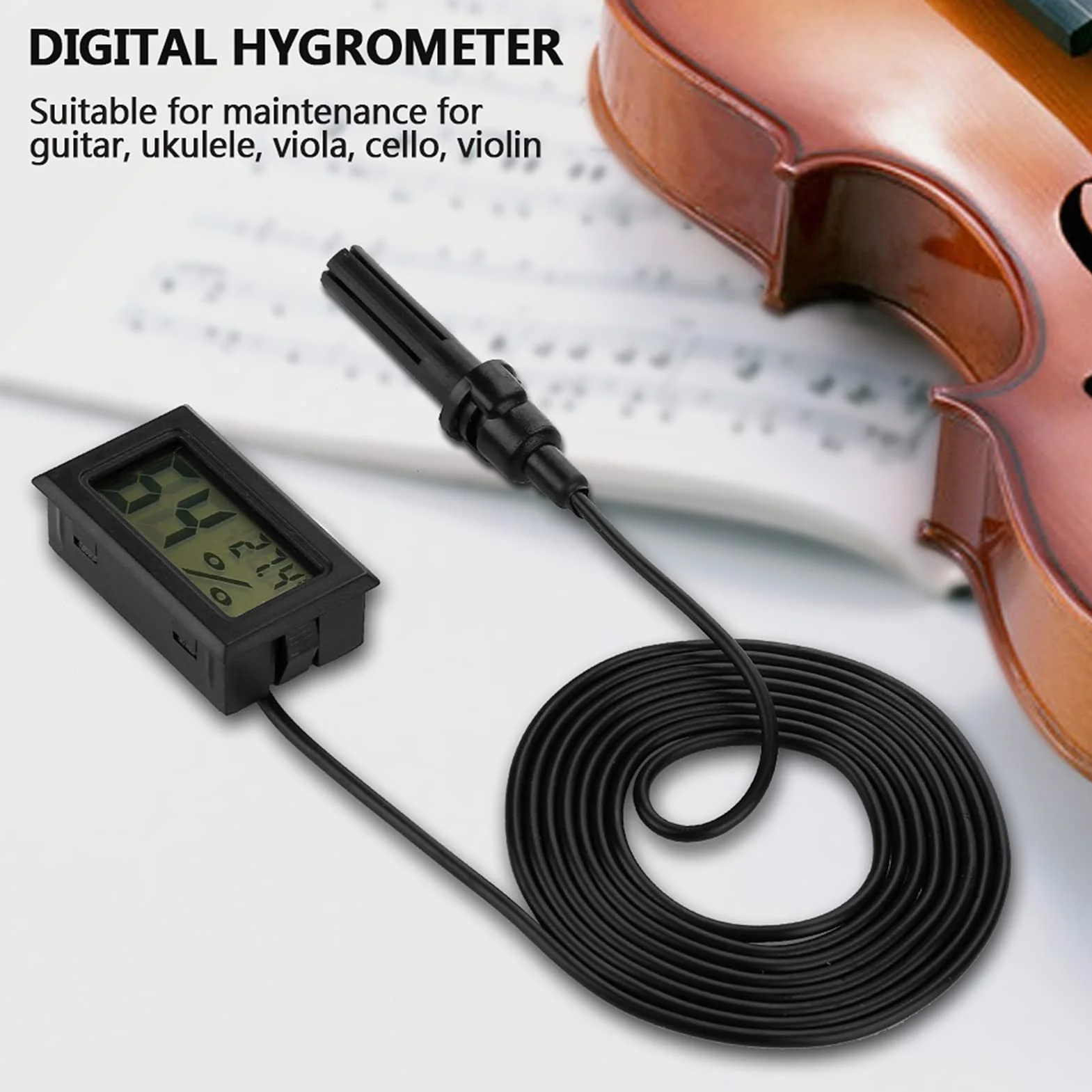 Termometr Higrometr Cyfrowy, praktyczny miernik temperatury i wilgotności Higrometr LCD Termometr do skrzypiec i gitary Ukulele Case Pielęgnacja instrumentów (czarny), akcesoria do gry