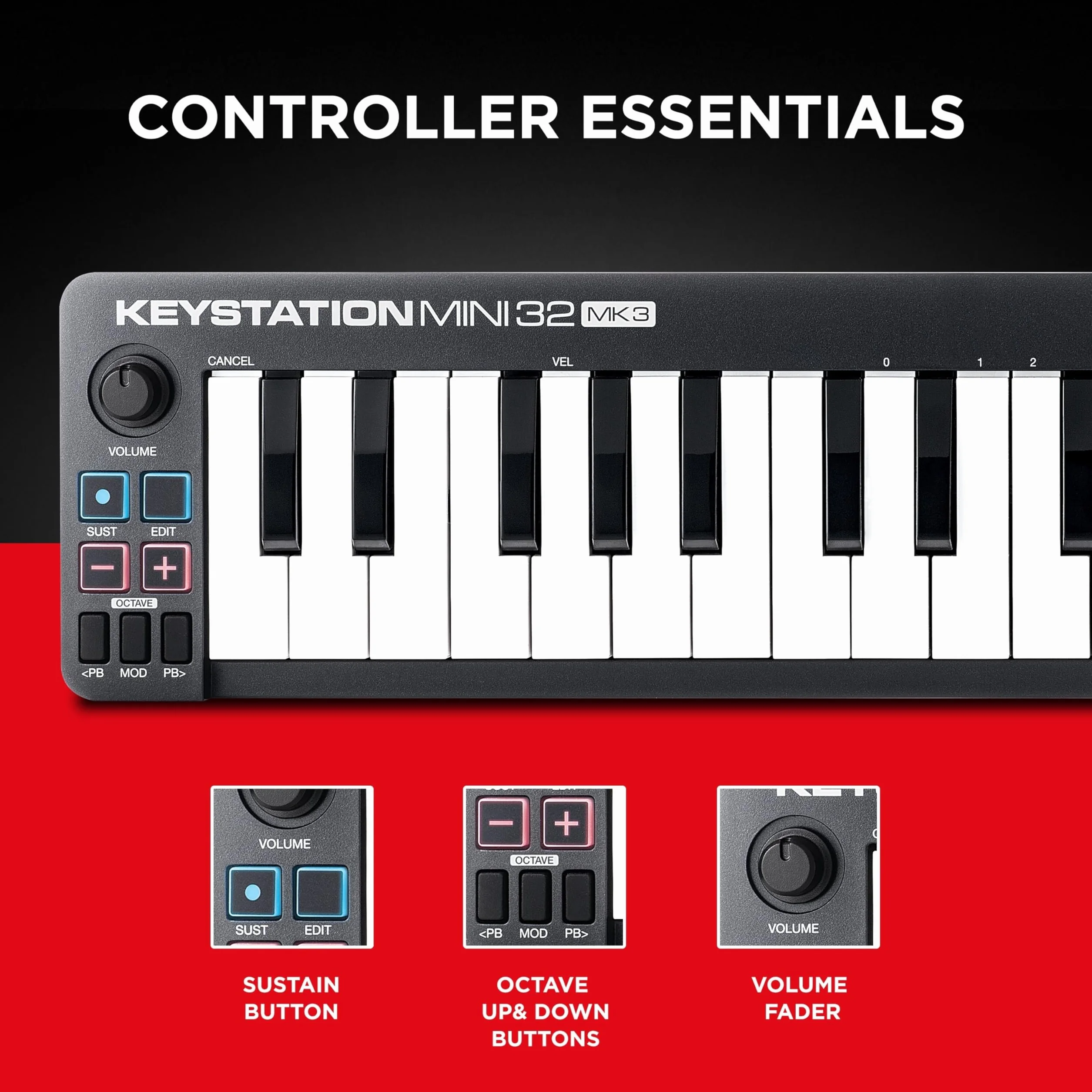 M-AUDIO Keystation Mini 32 MK3 przenośna klawiatura sterująca MIDI USB do produkcji muzyki w podróży z MPC Beats