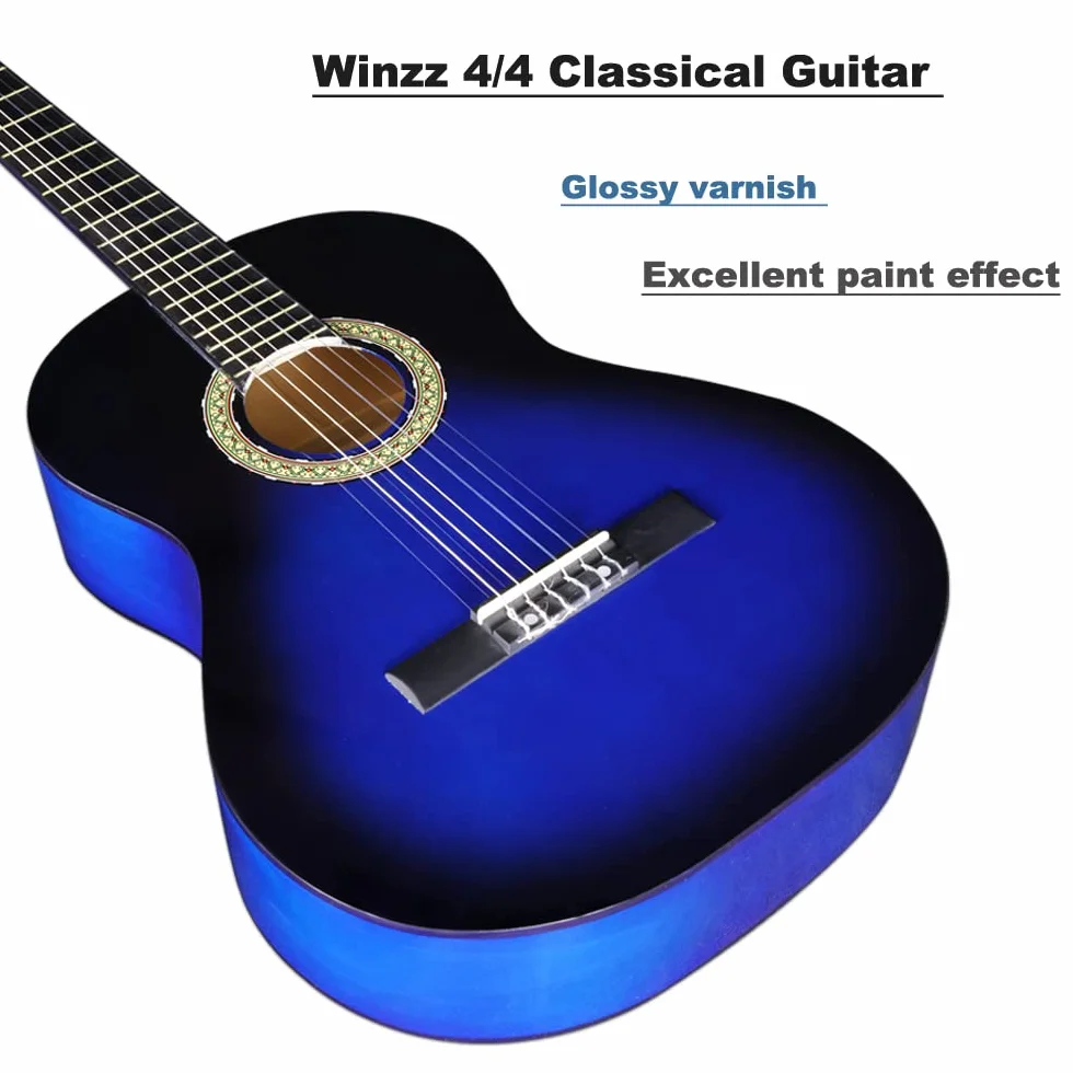 Winzz Z 80 cm gitara klasyczna 4/4 rozmiar dla dorosłych dzieci zestaw dla początkujących, blueburst