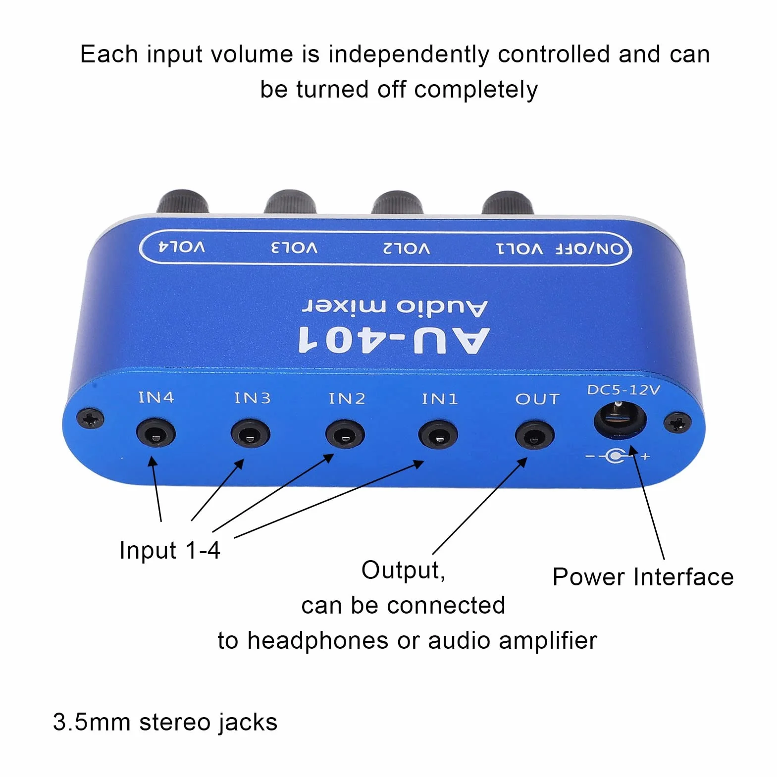4 Wejście 1 Wyjście Mikser Stereo Mikser Dźwięku Mikser Liniowy Wzmacniacz Słuchawkowy DC 5-12V 3.5mm Jack Wysoki Prąd 15mA
