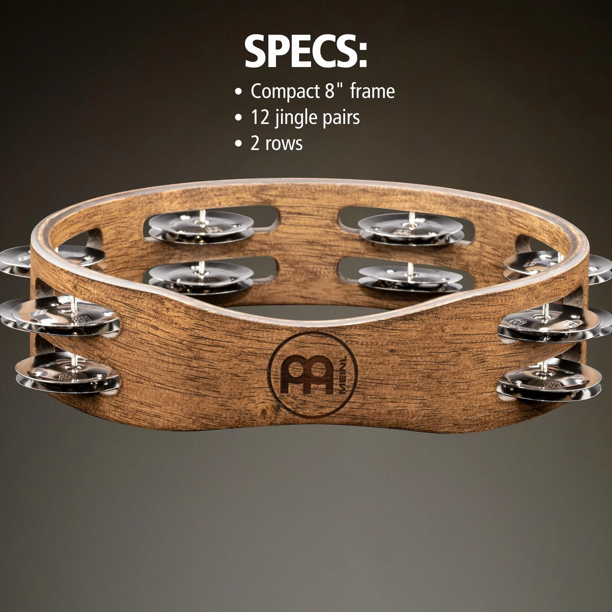 Meinl Percussion Compact Wood Tamborine - 2-rzędowy tamburyn - średnica 20 cm - dąb Siam/stal, orzech brązowy/naturalny (CTA2WB)