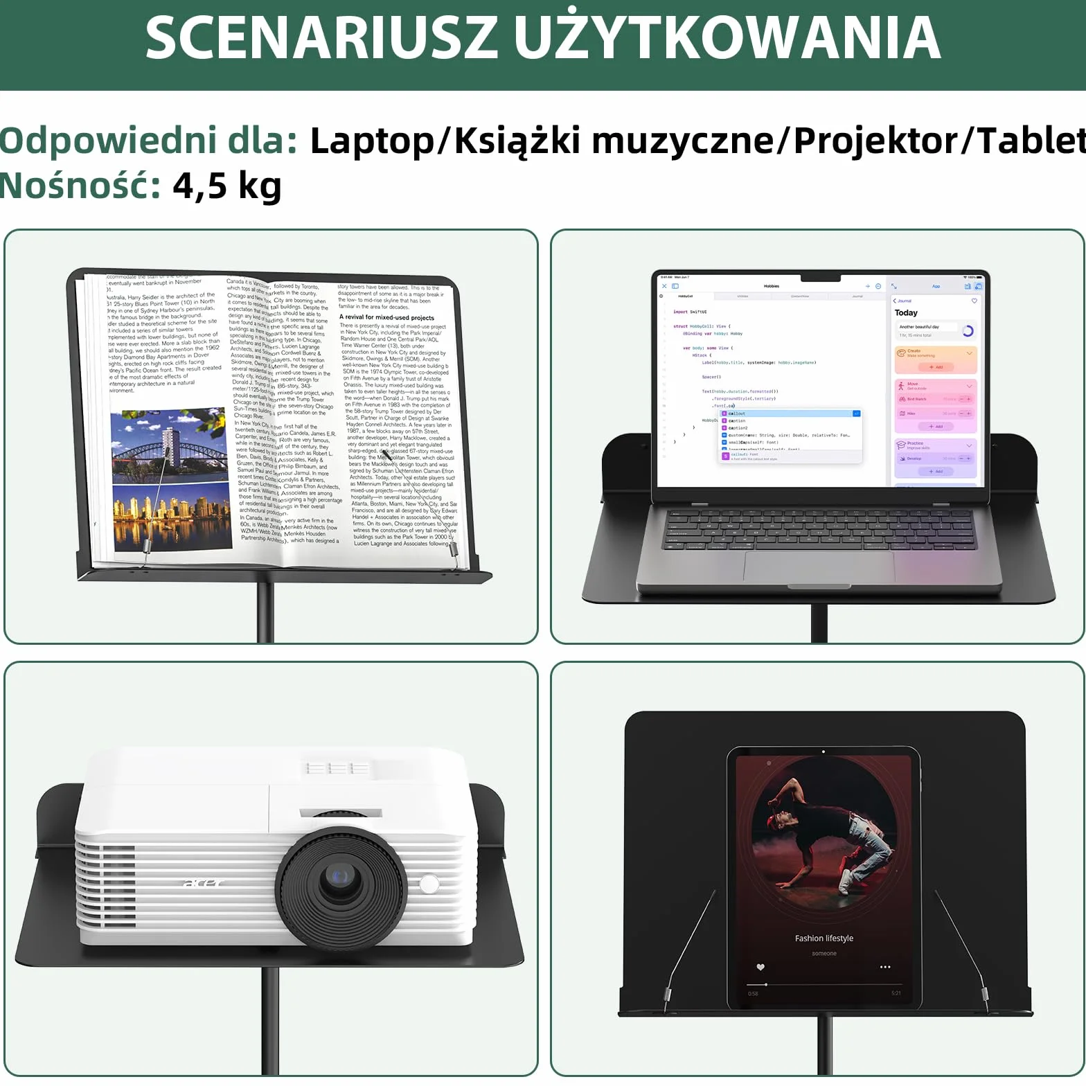 GLEAM Stojak na nuty metalowy 5 w 1 z torbą