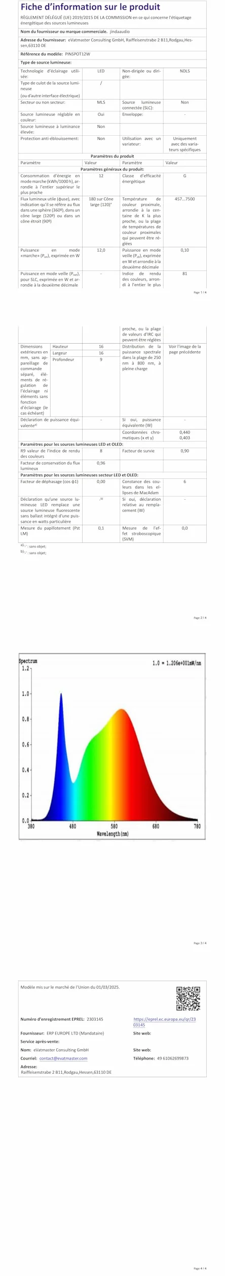 Reflektor punktowy LED 12 W do lustra