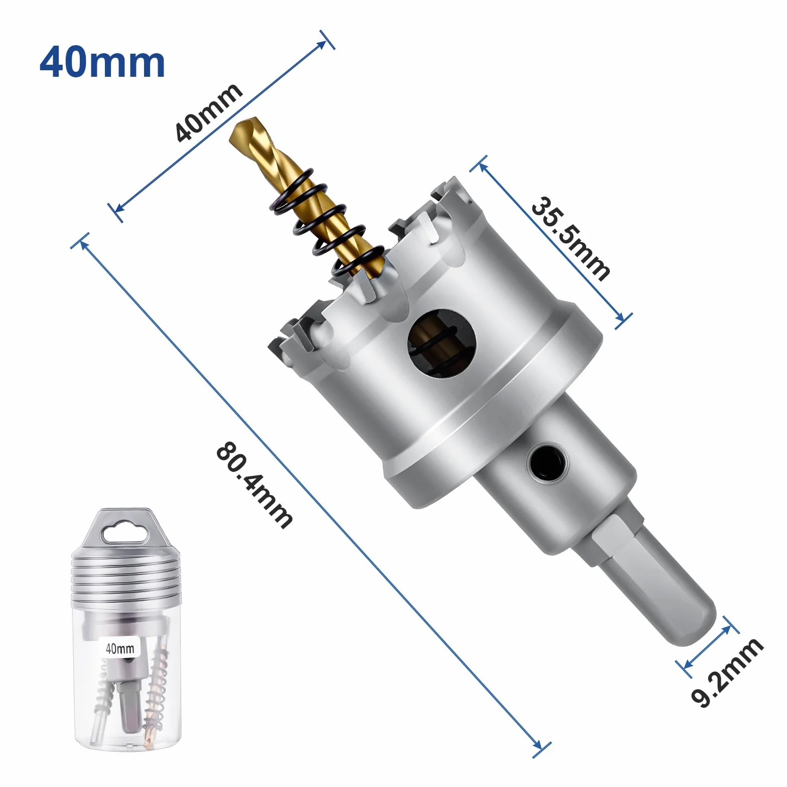 Flintronic Otwornica Ø 40 mm, wiertło z twardego metalu, otwornica TCT, otwornica bimetalowa, 2 ziarna, zestaw do metalu, stali nierdzewnej, stopu aluminium, tworzywa sztucznego i drewna