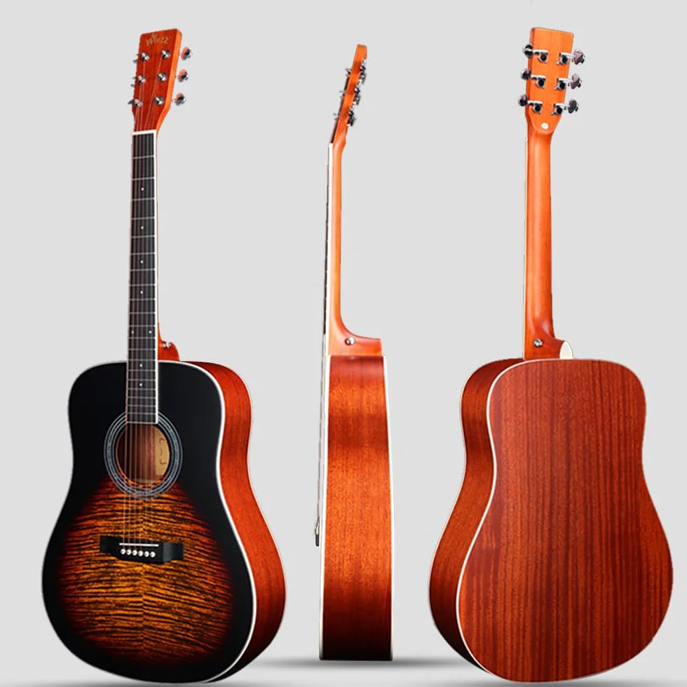 Winzz Gitara akustyczna dla dorosłych 4/4, gitara dziecięca 12+ lat, zestaw do gitary ludowej dla początkujących, sucha gitara ze stalową liną z 11 akcesoriami (Sunburst Mat, 41 cali)