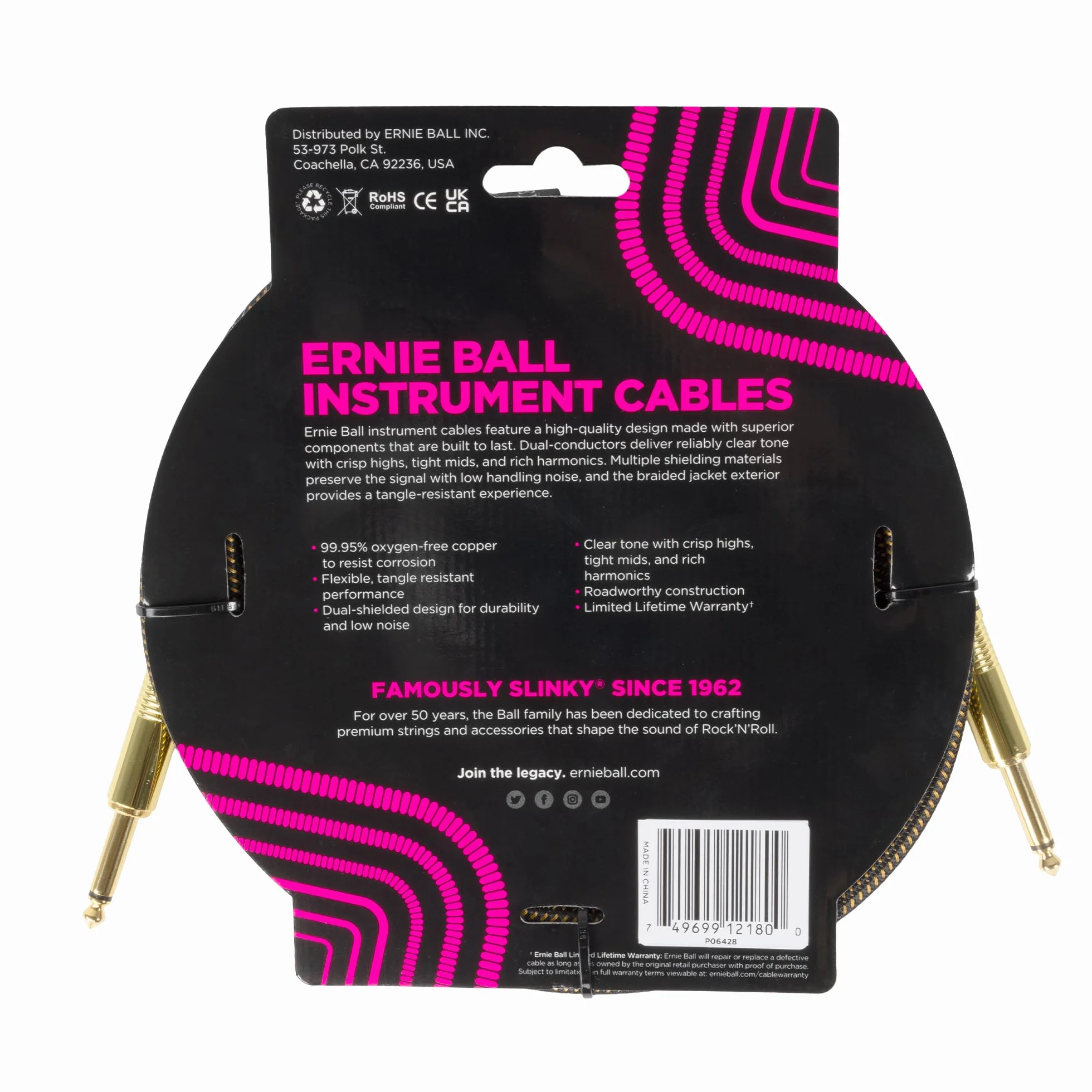 Ernie Ball Pleciony, prosty/prosty, 3 m - Pay Dirt
