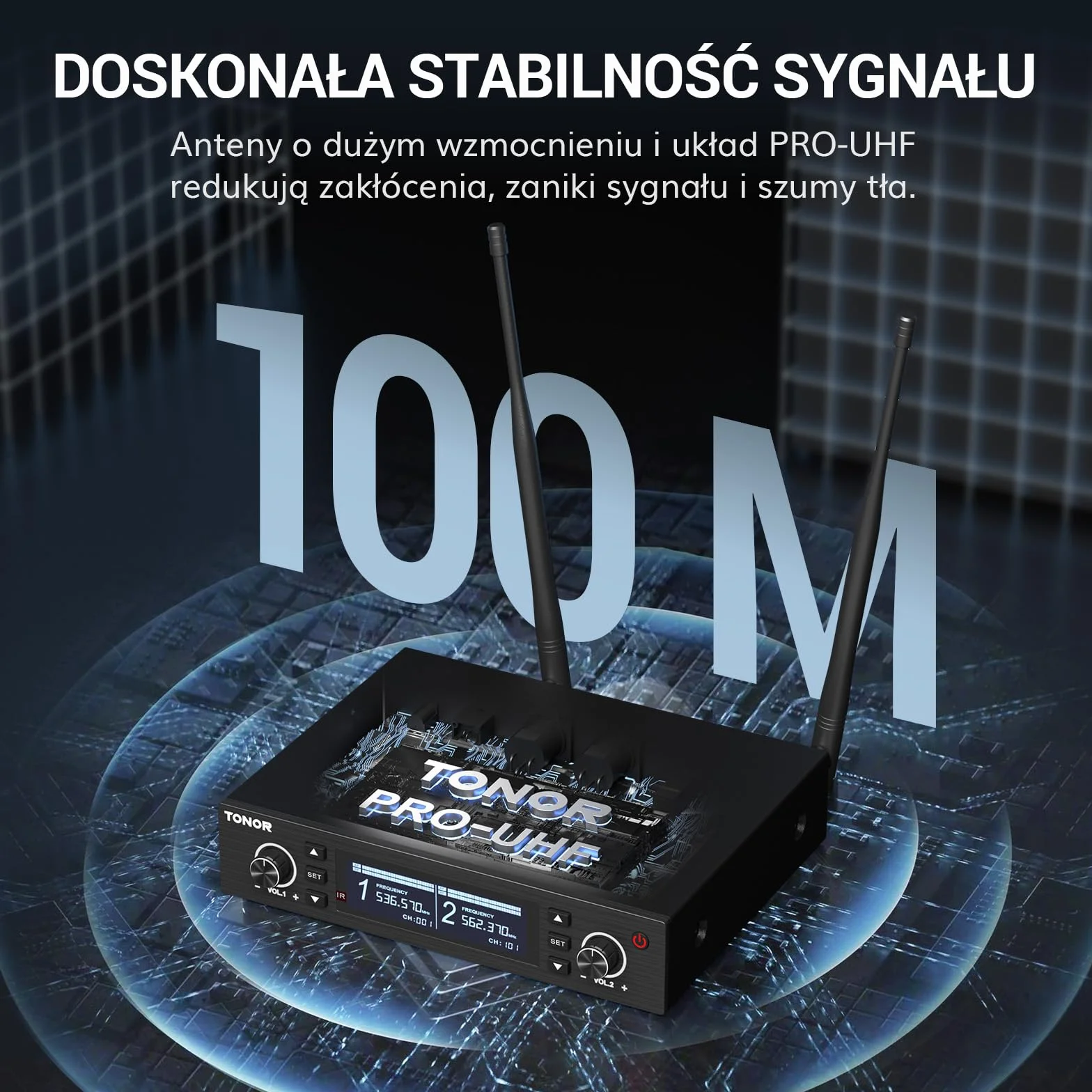 TONOR Profesjonalny system mikrofonów bezprzewodowych UHF 100x2, 100 m, TW750