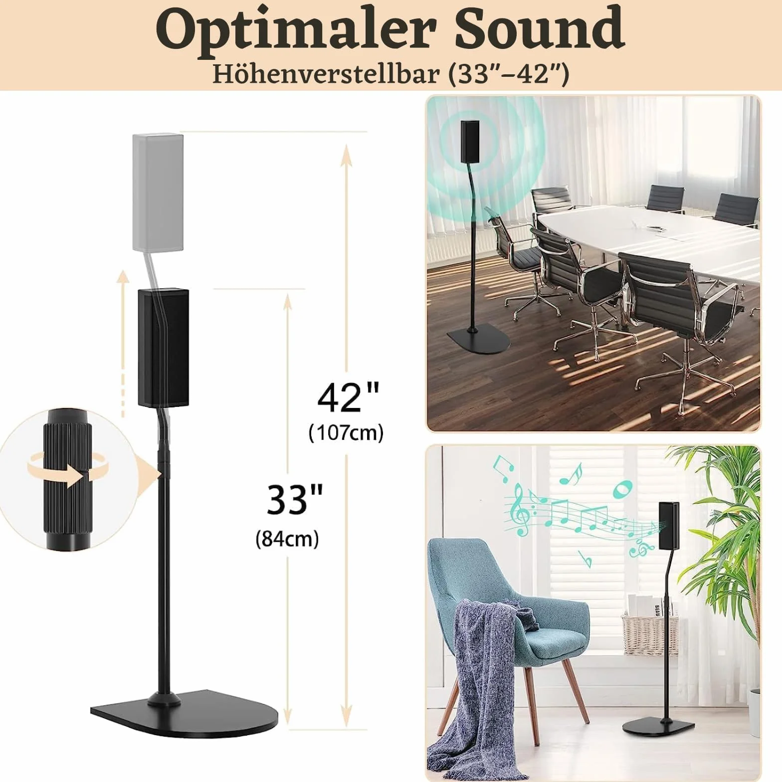 Stojak z regulacją wysokości do stojaków głośnikowych Bose Wr Slideconnect, do głośników Bose Surround, Surround 700, OmniJewel Lifestyle 650, CineMate GS Series II, do stojaków podłogowych Bose