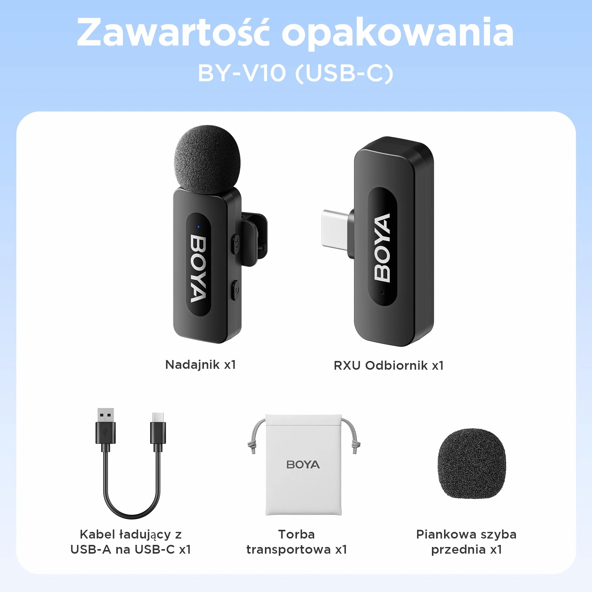 Boya BY-V10 Bezprzewodowy mikrofon USB-C, mini, z redukcją szumów, kompatybilny ze smartfonem z systemem Android, ze złączem typu C, laptopem, do YouTube, podcastów, Facebooka, nagrywania vlogów