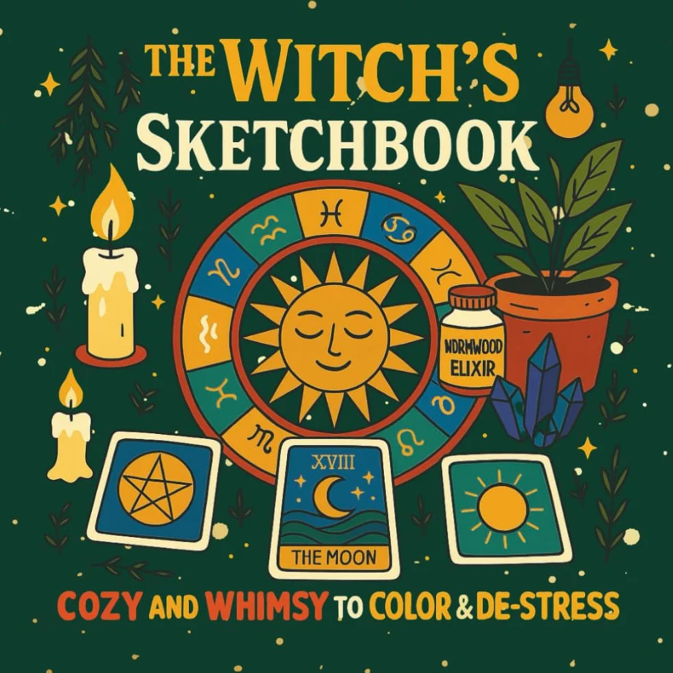 The Witch's Sketchbook- Bold and Easy Coloring Book for Adults, Teens, and Seniors with Simple and Spooky Designs for Relaxation