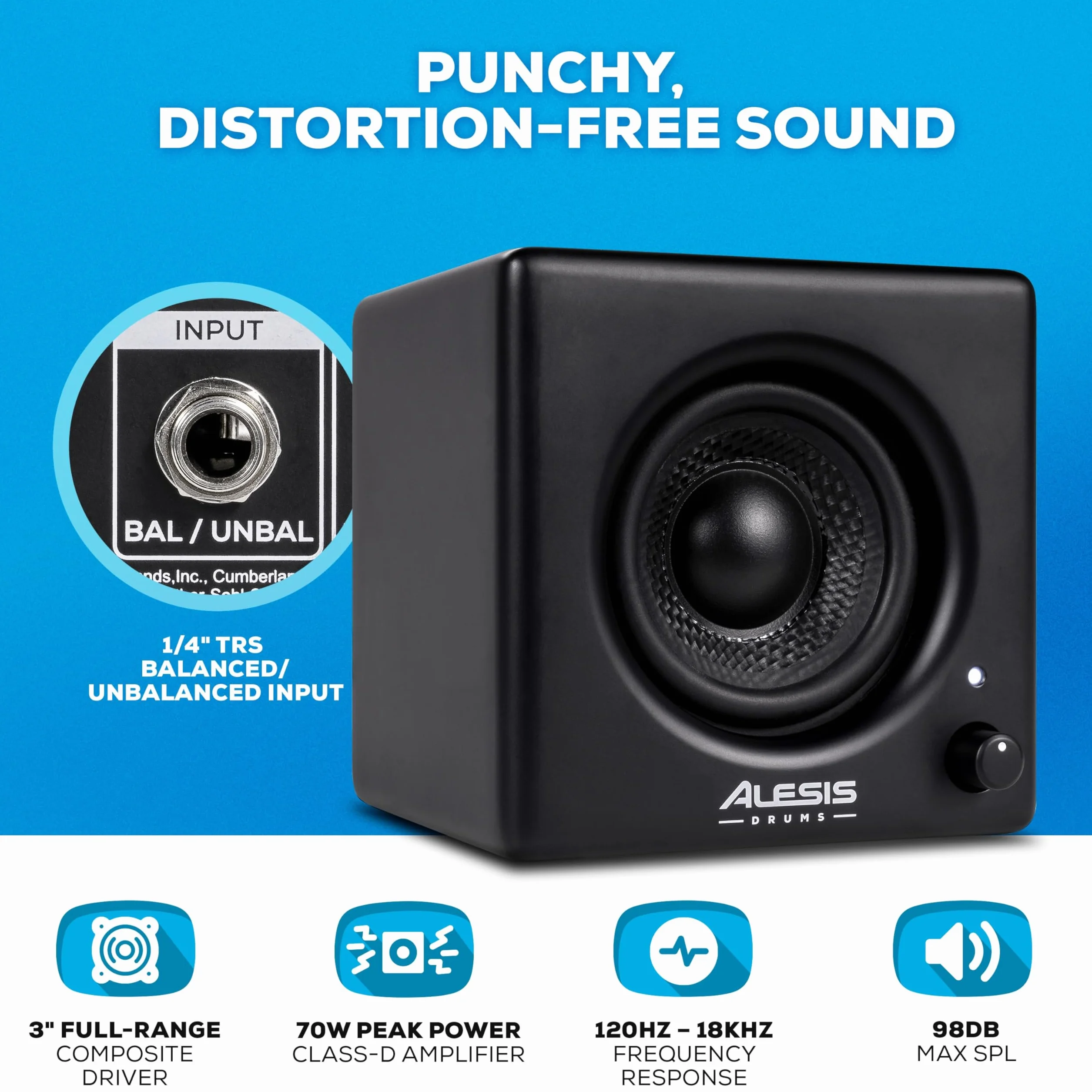 Alesis Nitro Amp 70 W - Kompaktowy Monitor Perkusyjny do Ćwiczeń i Lekcji, Montowany na Stelażu z Dołączonymi Zaciskami