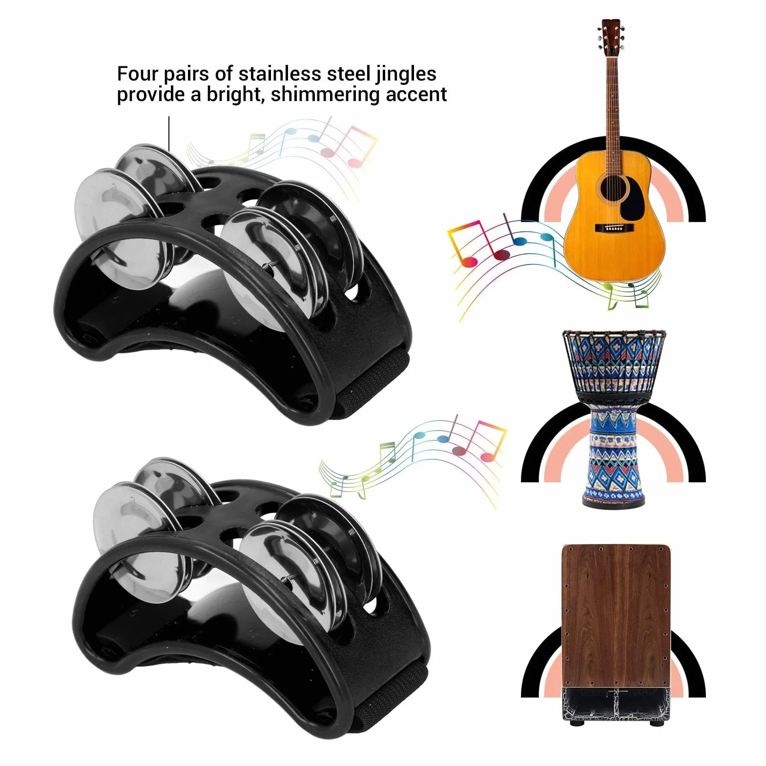 Tamburyn na Stopy, Szerokie Zastosowanie 2 Sztuki, Dobra kompatybilność, Muzyczny Instrument Perkusyjny na Imprezy (BLACK)