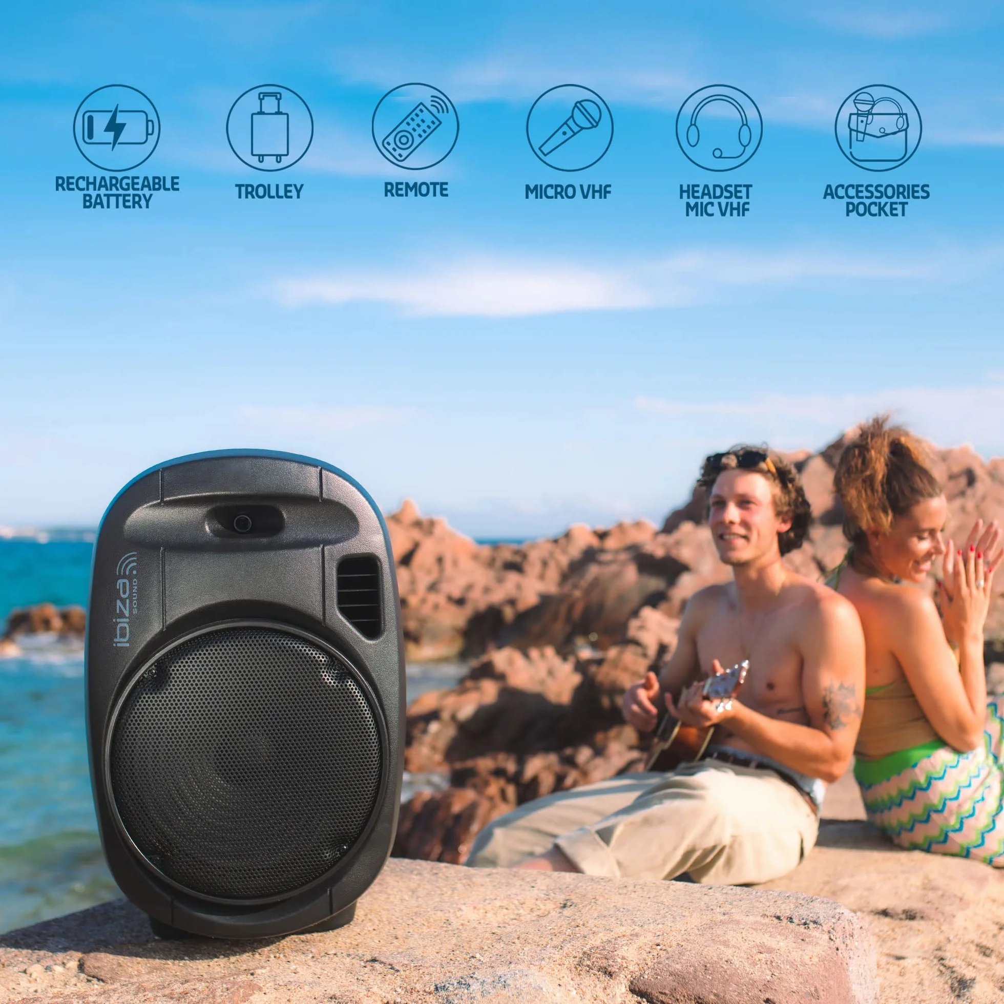 Ibiza - PORT12VHF-MKII - Przenośny głośnik 12"/700W MAX z 2 mikrofonami (VHF), pilotem i etui na akcesoria - Bluetooth, USB, SD - autonomia od 5 do 7h