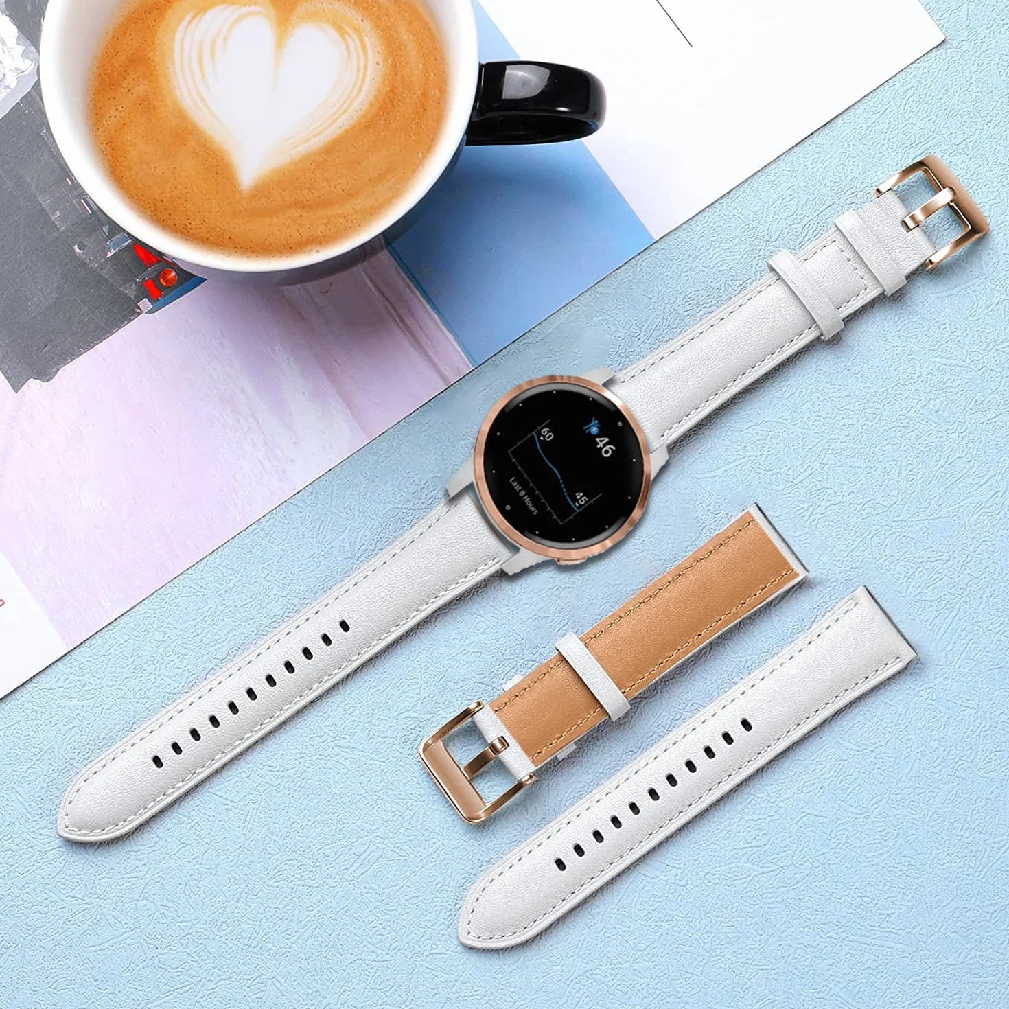 Issinlky oryginalny skórzany pasek kompatybilny Garmin Vivoactive 4S, Garmin Vivoactive 3S, Garmin Venu 2S, 18mm pasek do Fossil Women's Gen 5E 42 mm, Gen 6 42 mm, Fossile Q Venture Gen 3/Gen 4