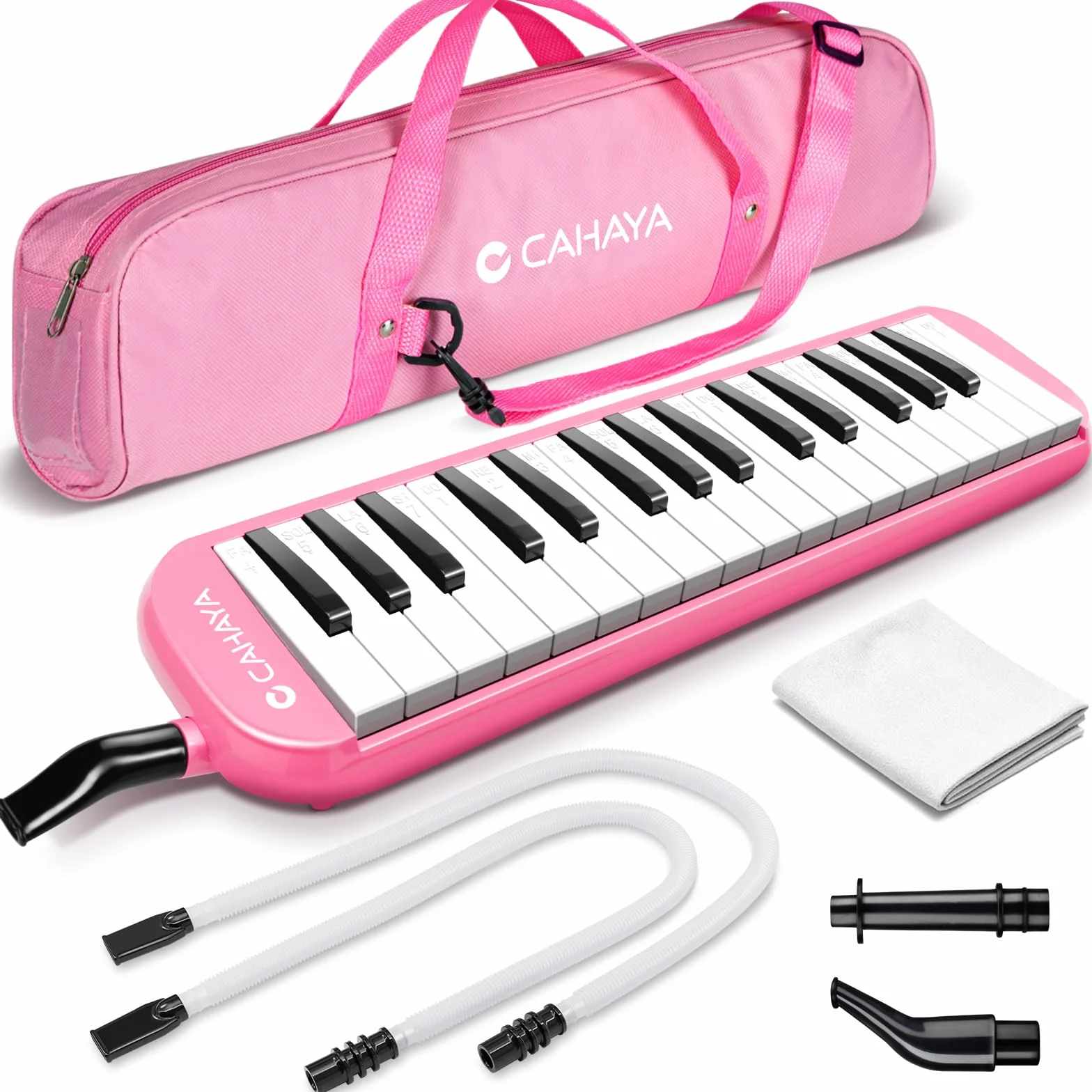 CAHAYA Melodica Instrument Melodica z 32 przyciskami, z torbą do przenoszenia, odpowiedni dla początkujących, studentów, prezent muzyczny dla chłopców i dziewczynek, różowy CY0050-3
