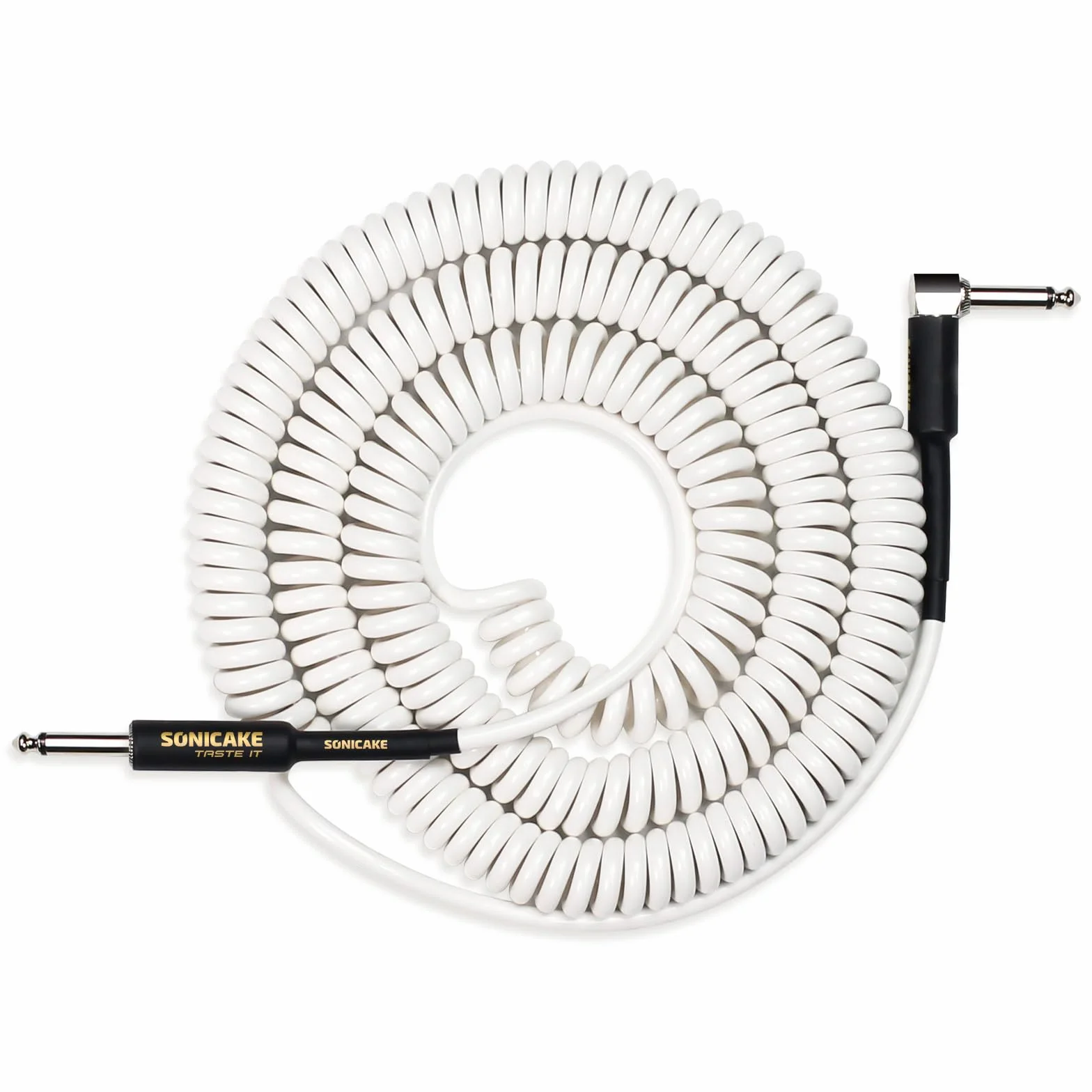 SONICAKE 10 m kabel do instrumentów gitarowych 6,3 mm Coil Cable do gitary basowej kabel spiralny z wtyczką kątową i standardowym jack, biały