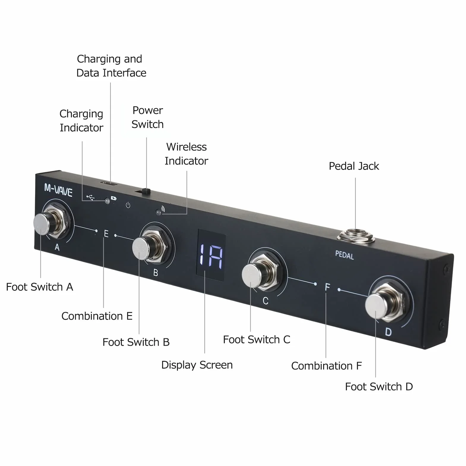 Kontroler MIDI nożny bezprzewodowy, bezprzewodowy kontroler MIDI z funkcją BT, ładowany z aplikacji, 4 przyciski, przenośny MIDI z sterowaniem aplikacyjnym